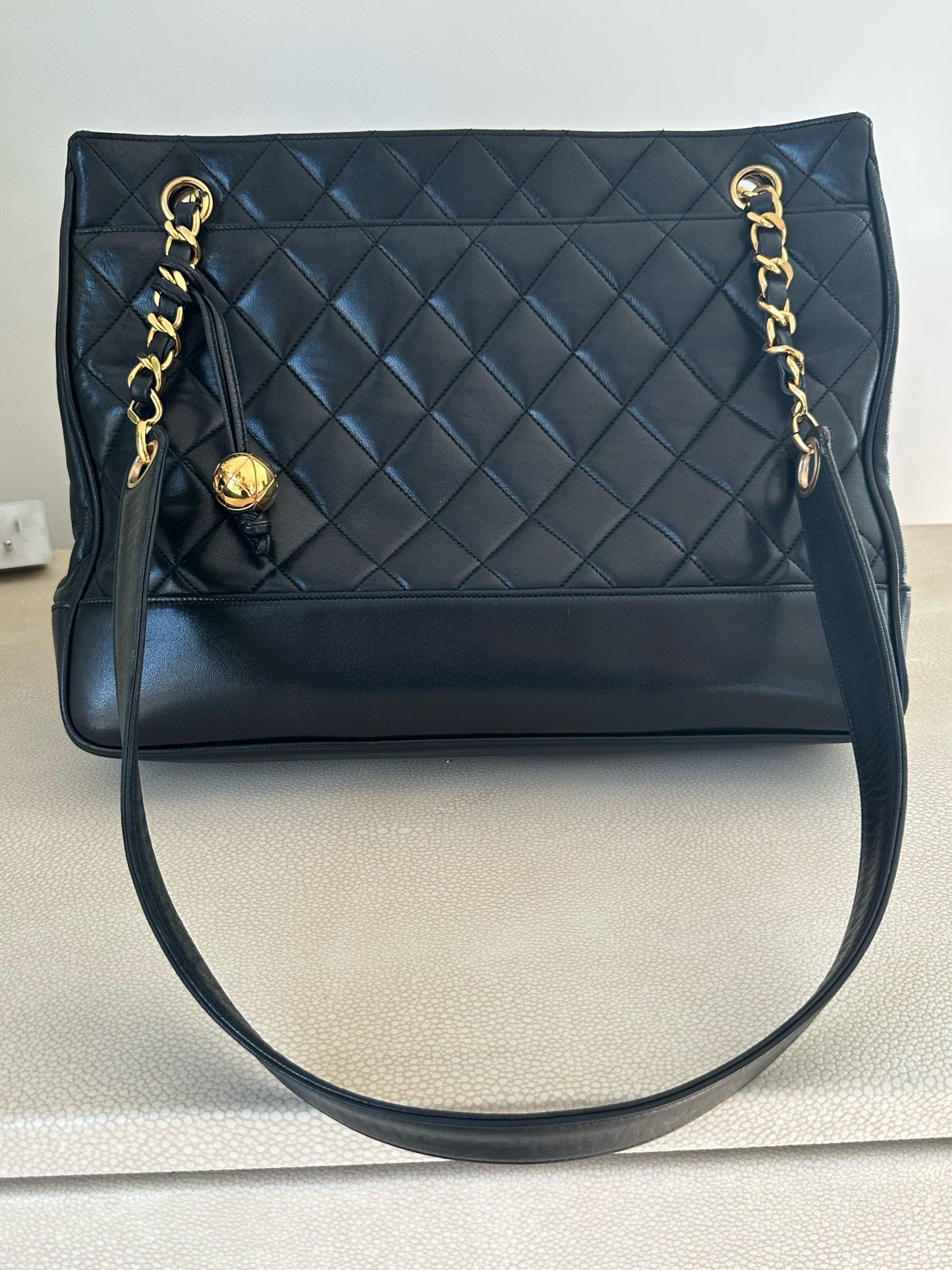 Vintage Chanel quilted tote 24k gold