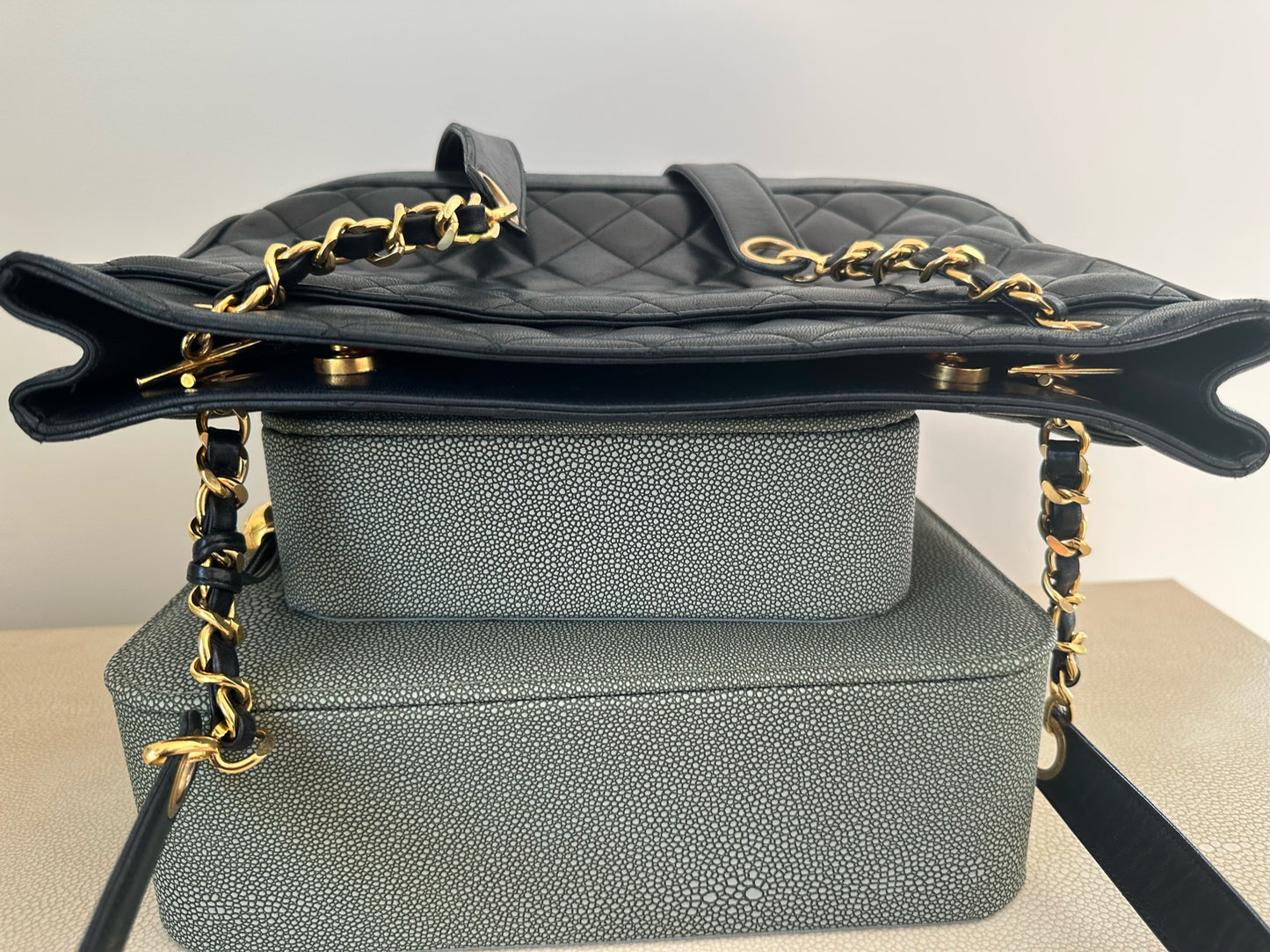 Vintage Chanel quilted tote 24k gold