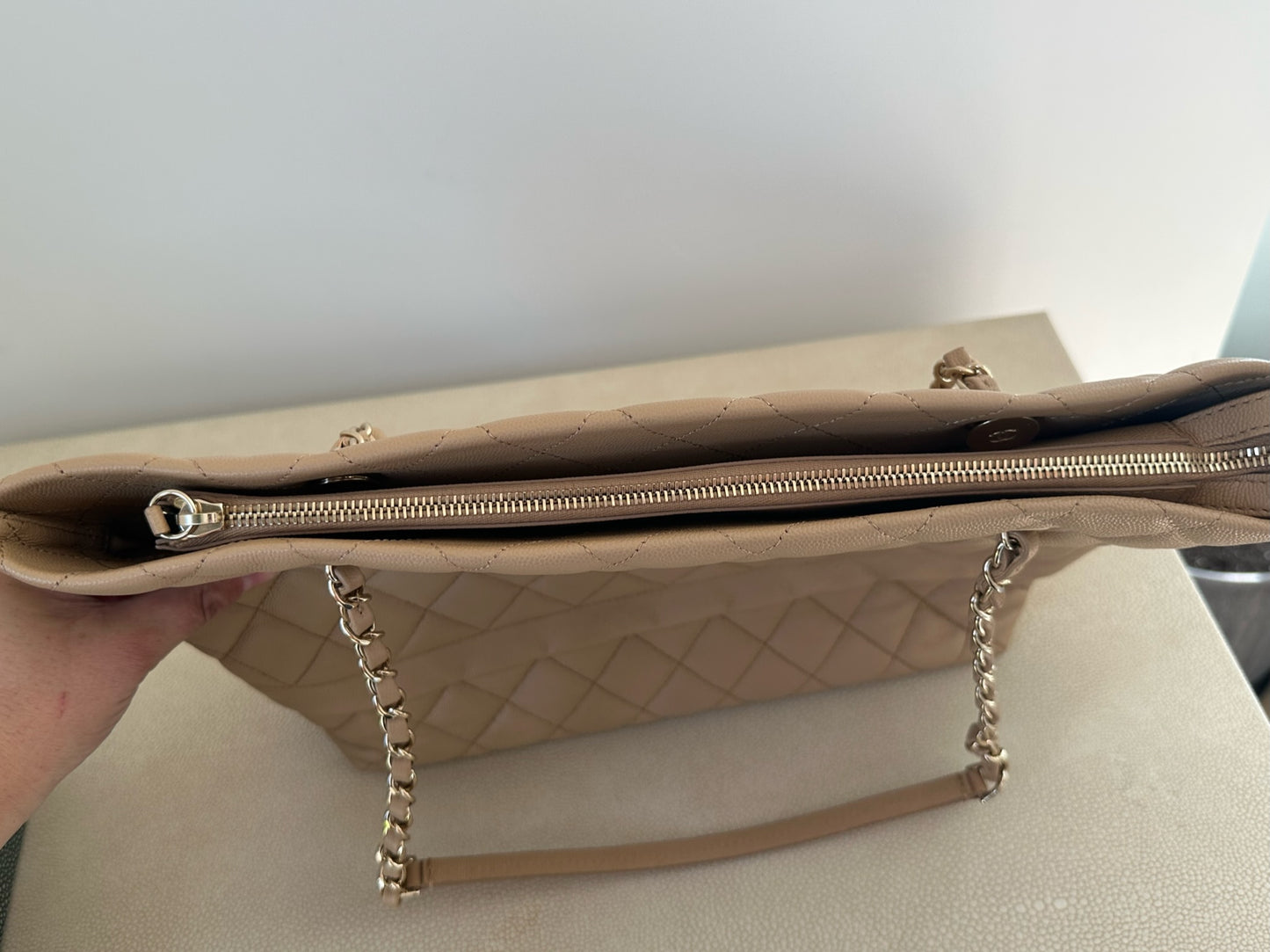 Chanel rolled up tote beige