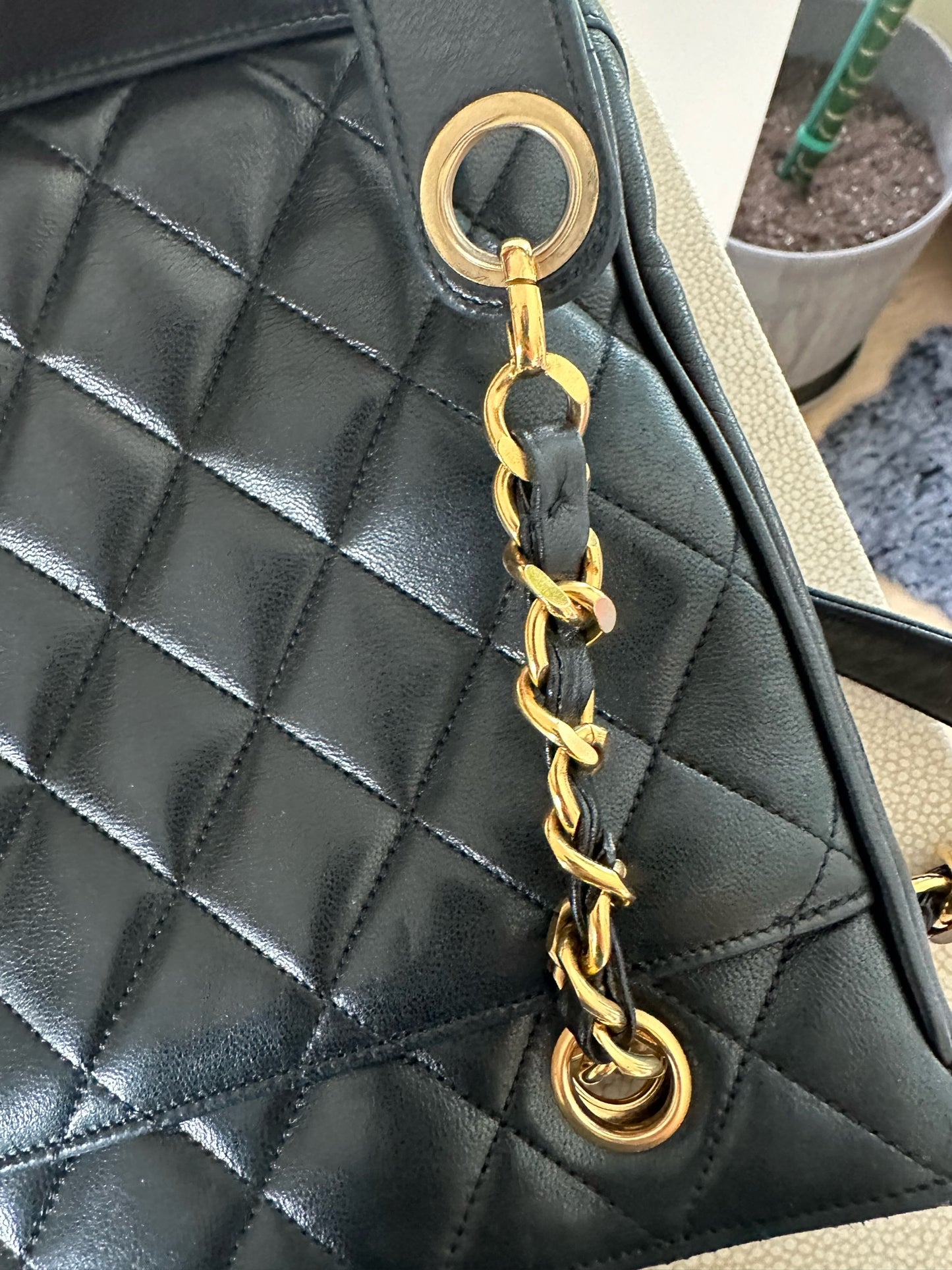 Vintage Chanel quilted tote 24k gold