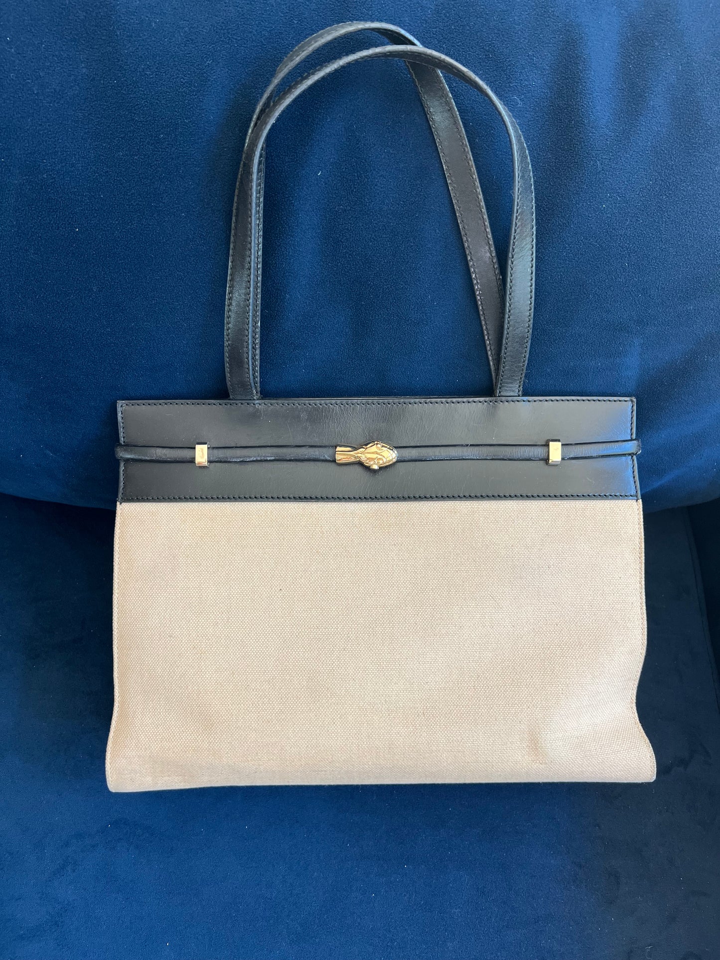 YSL Manhattan canvas tote beige and black