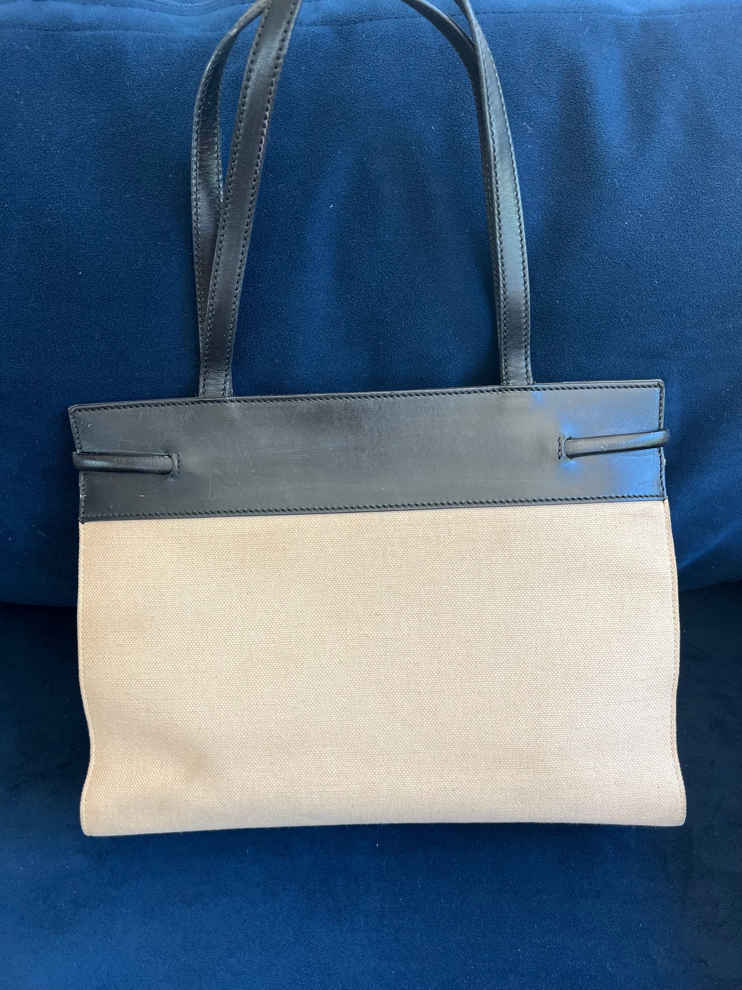 YSL Manhattan canvas tote beige and black