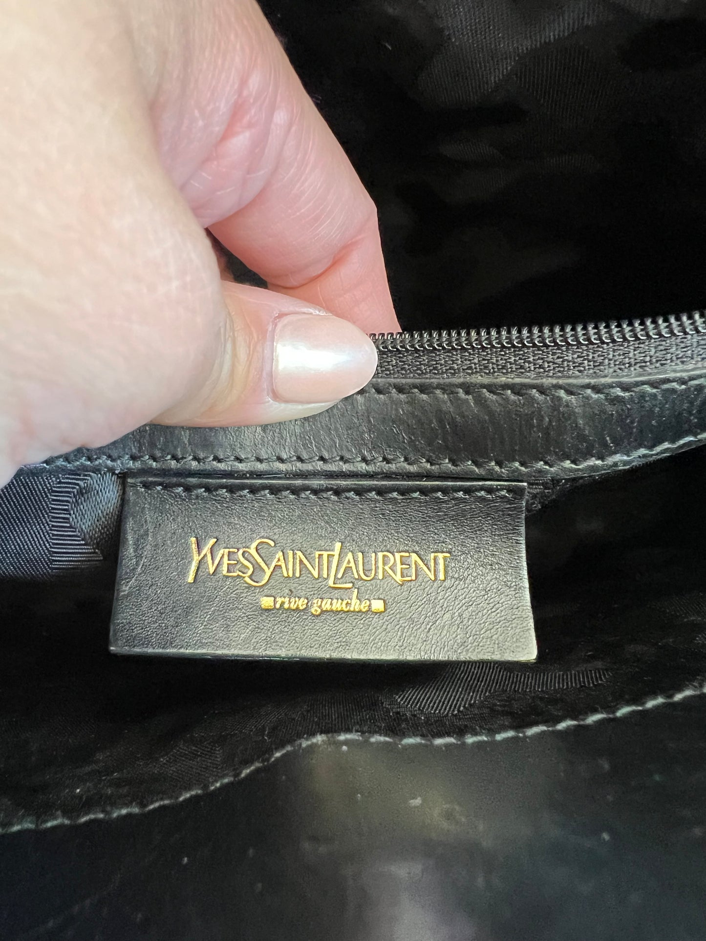 YSL Manhattan canvas tote beige and black