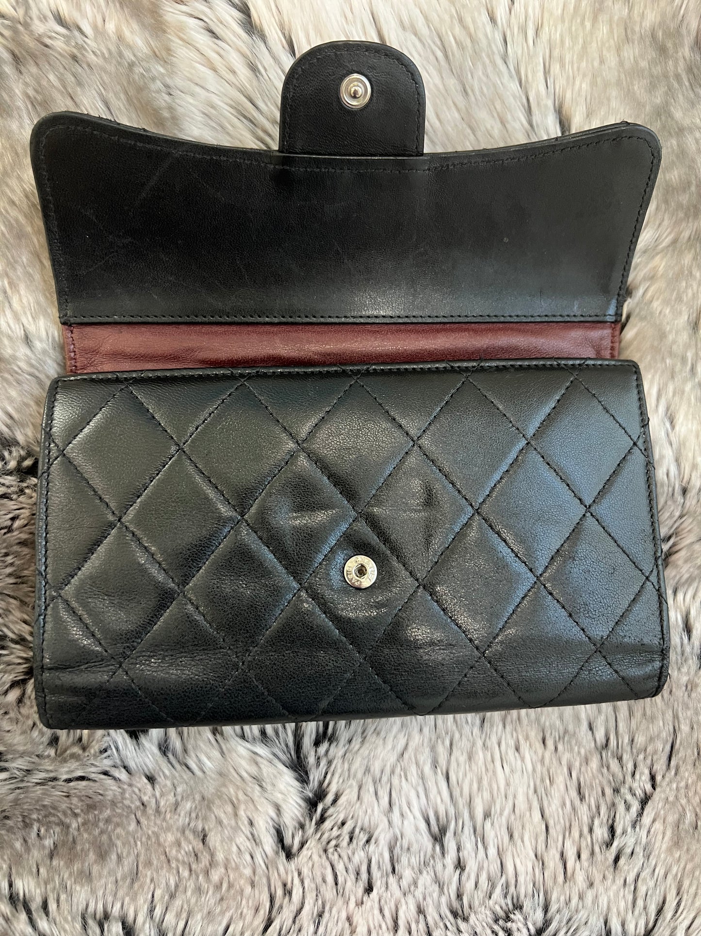 Black Chanel timeless wallet on chain
