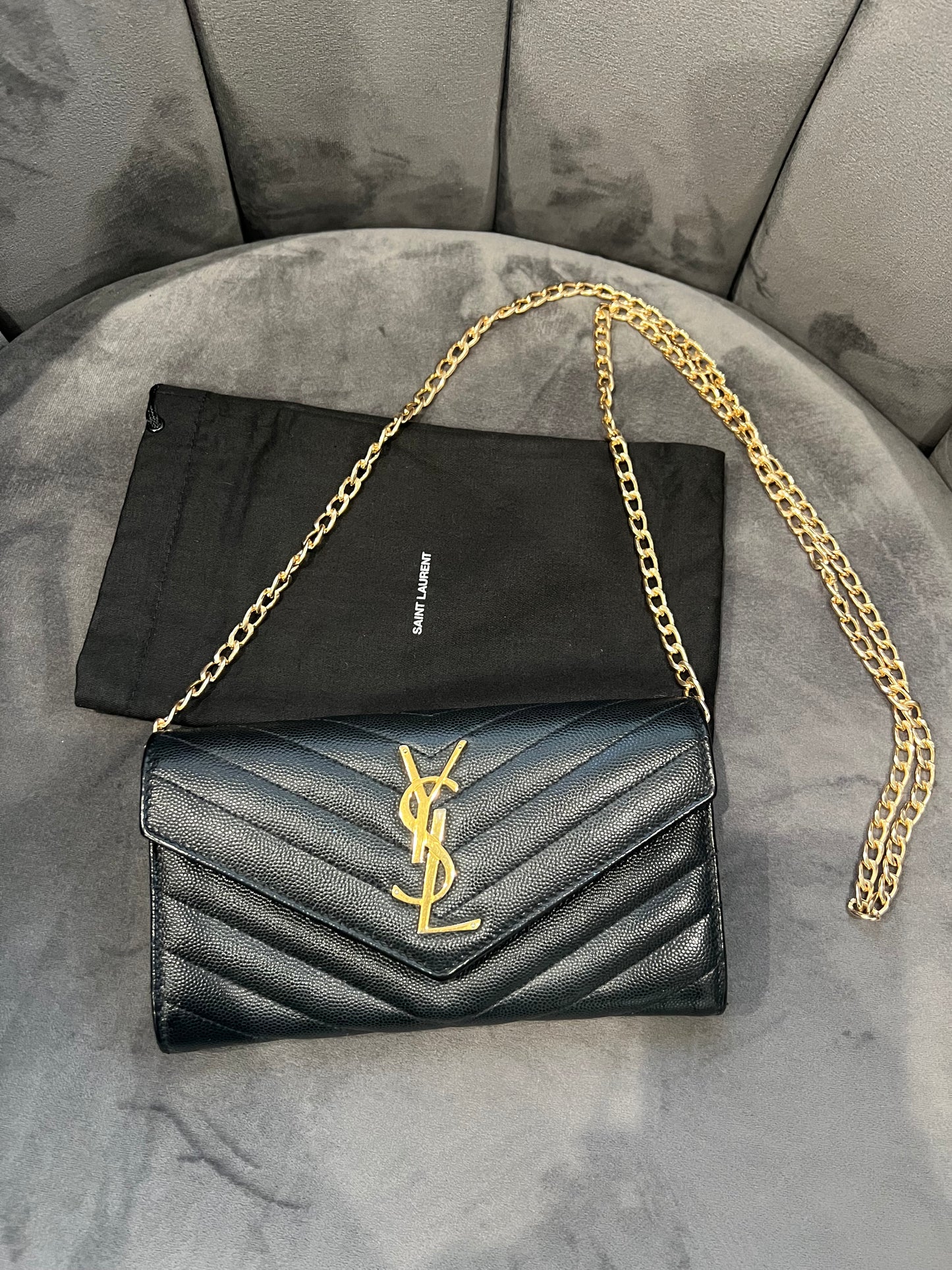 YSL monogram cassandre envelope wallet on chain