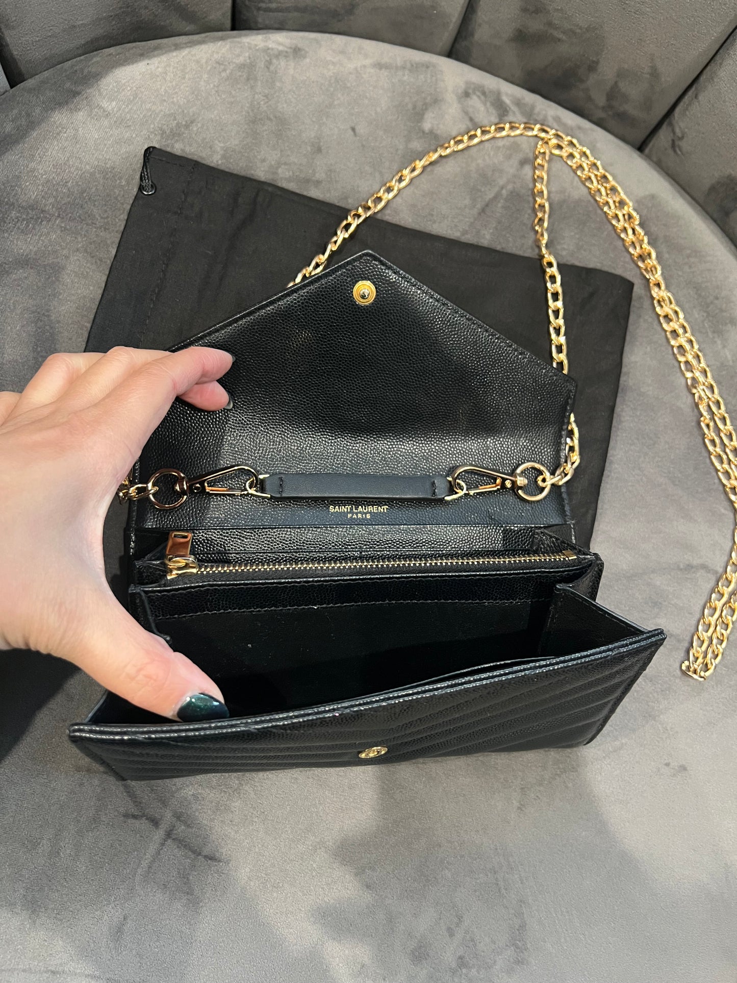 YSL monogram cassandre envelope wallet on chain