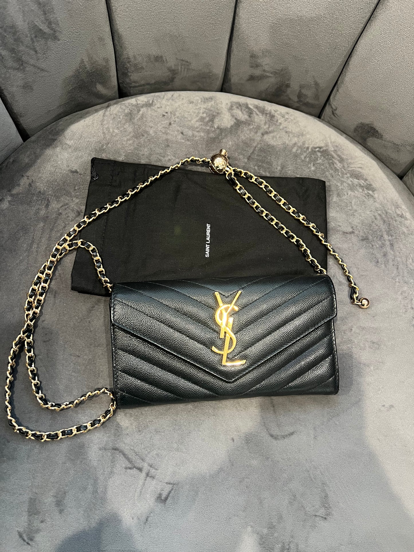 YSL monogram cassandre envelope wallet on chain