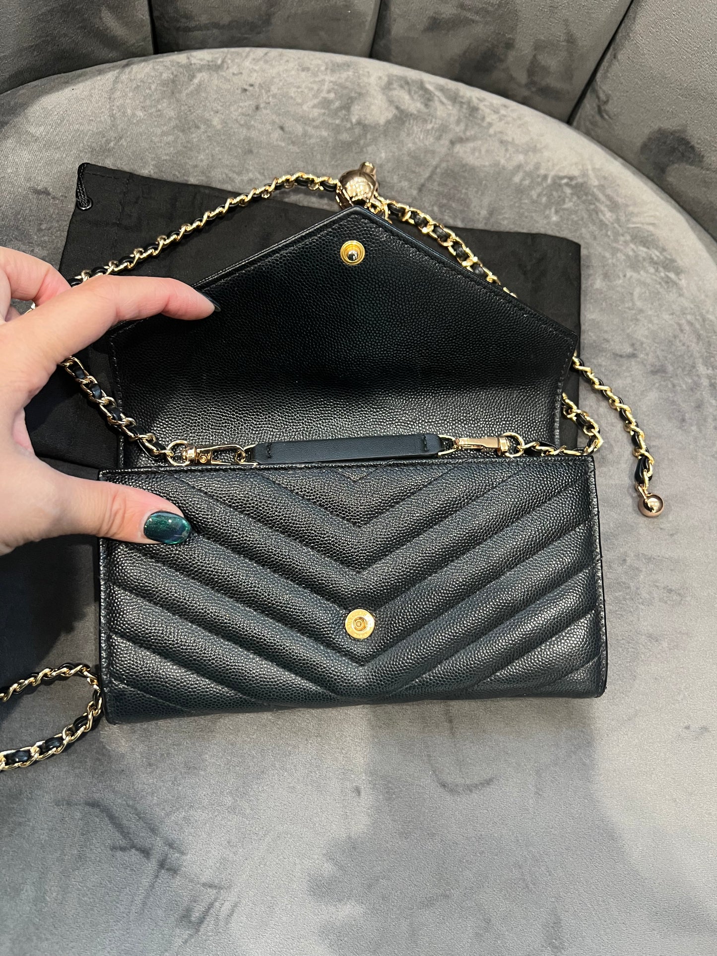 YSL monogram cassandre envelope wallet on chain