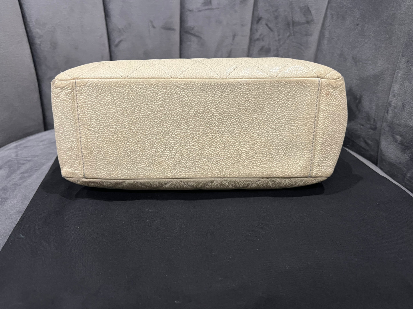 CHANEL Caviar Quilted Petite Shopping Tote PST beige