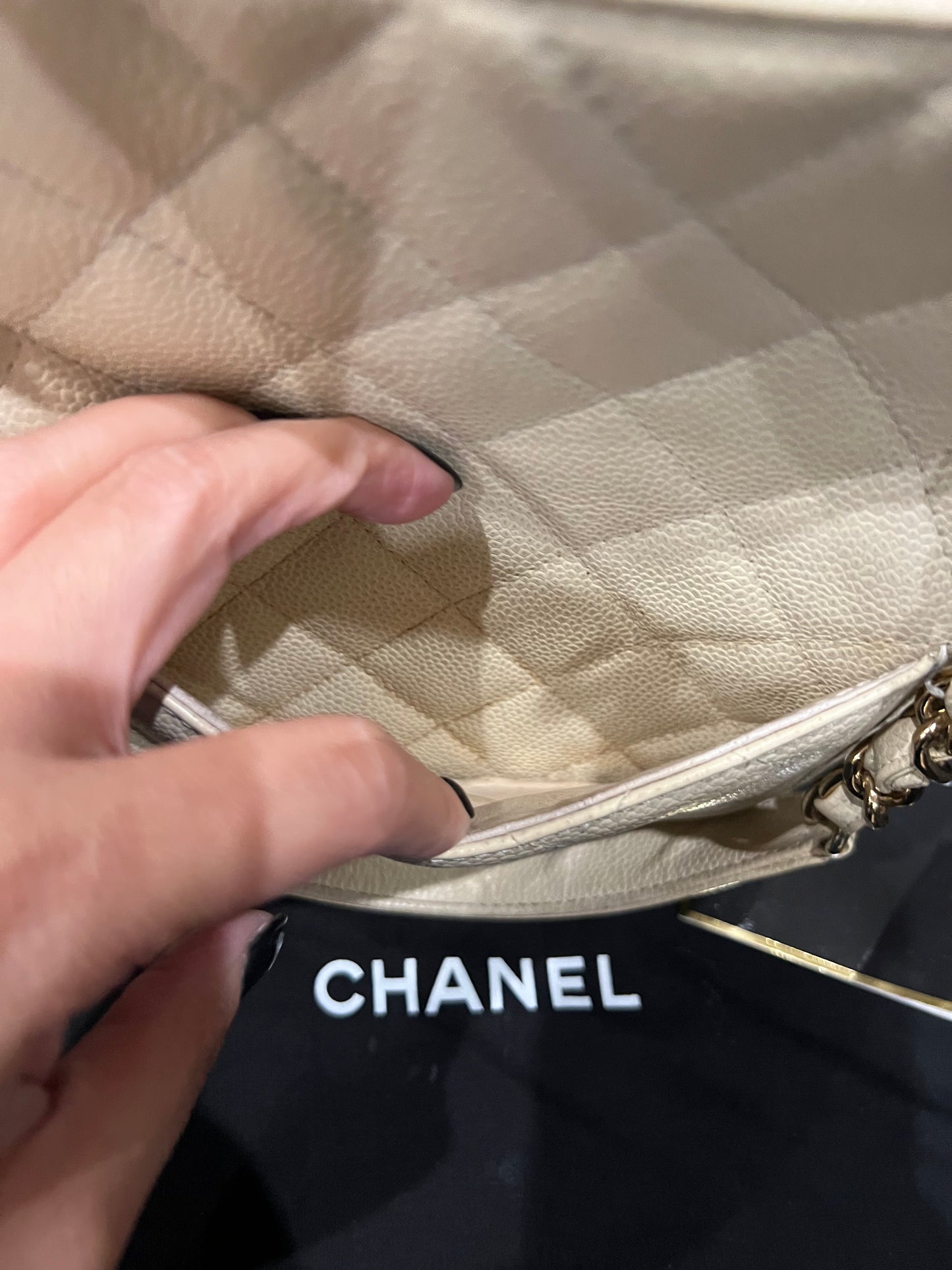CHANEL Caviar Quilted Petite Shopping Tote PST beige