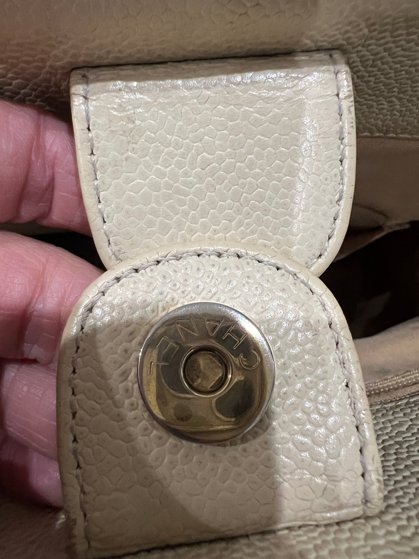 CHANEL Caviar Quilted Petite Shopping Tote PST beige