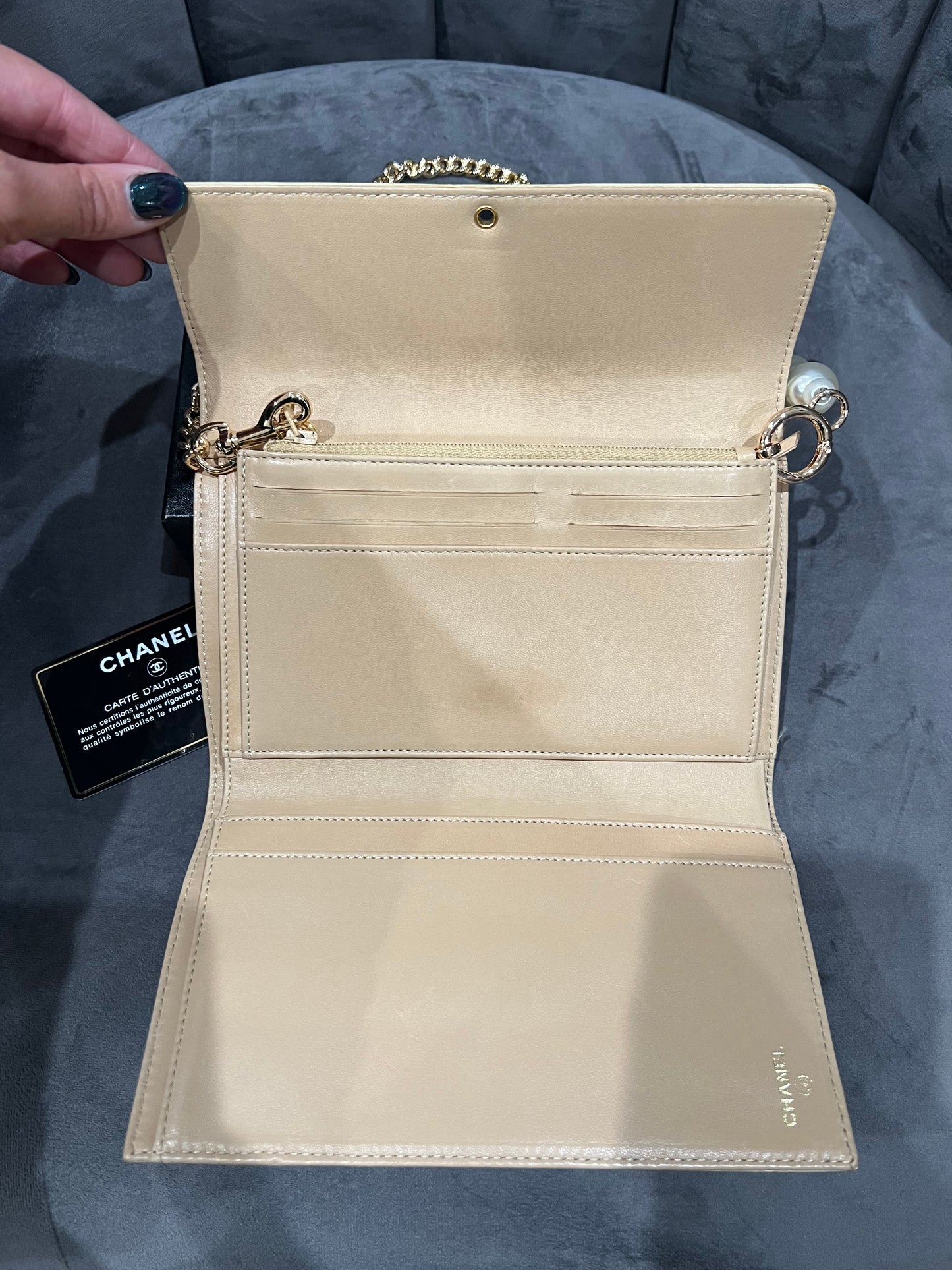 Chanel caviar beige clutch 24k gold hardware