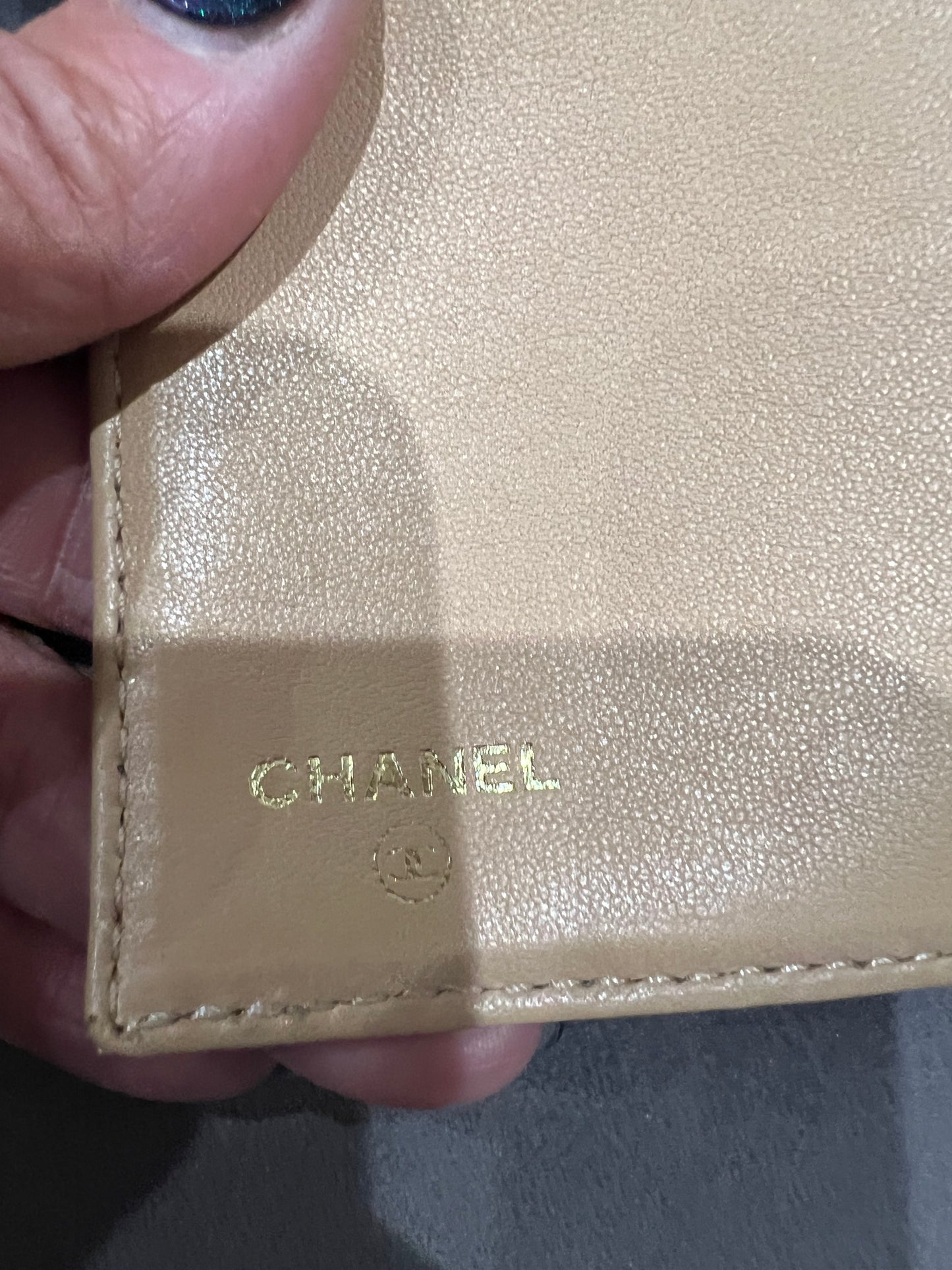Chanel caviar beige clutch 24k gold hardware