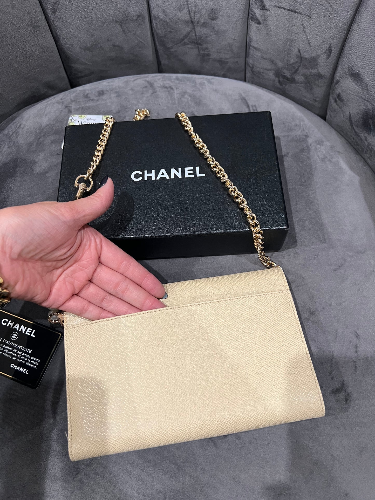 Chanel caviar beige clutch 24k gold hardware