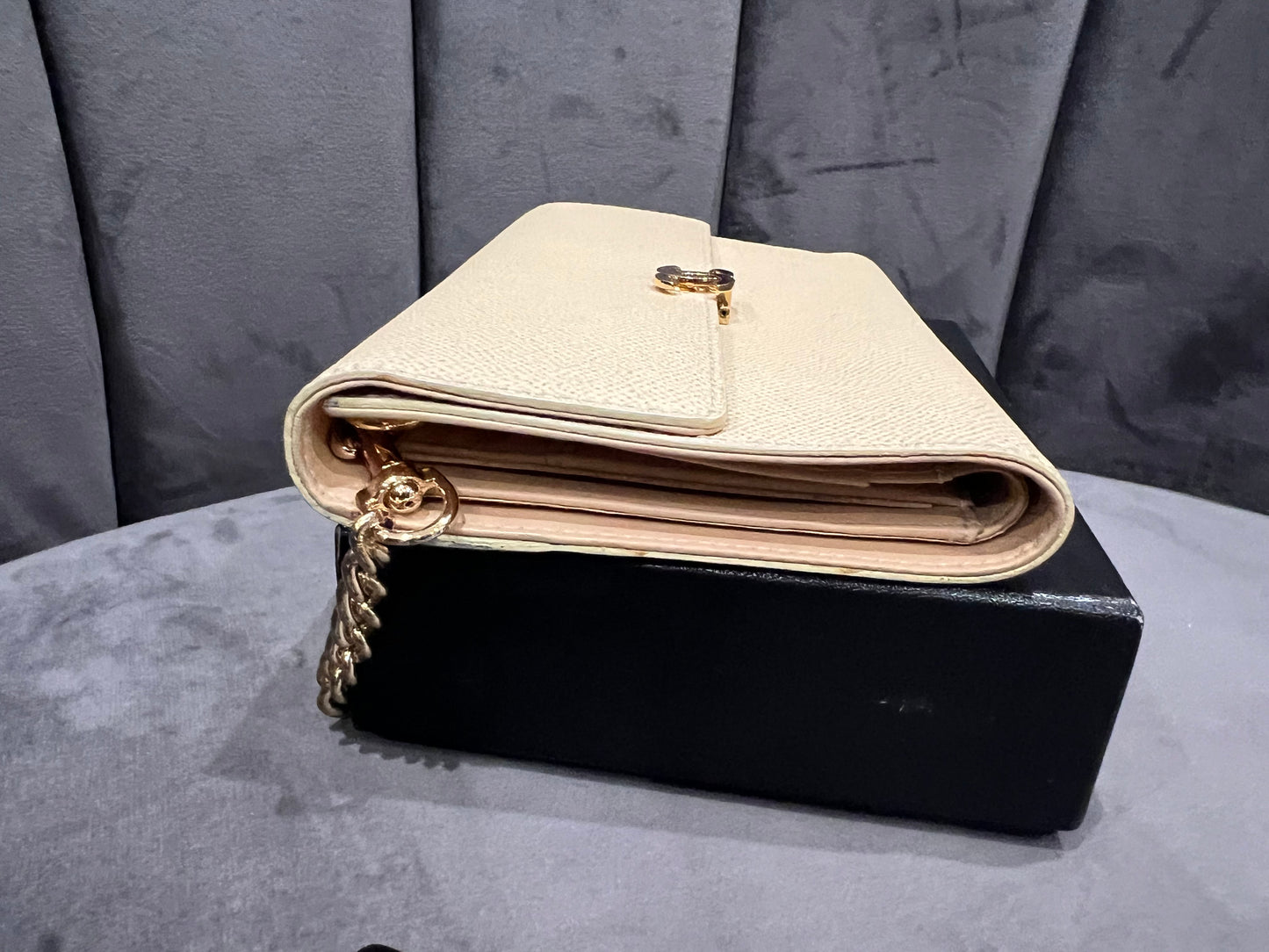 Chanel caviar beige clutch 24k gold hardware