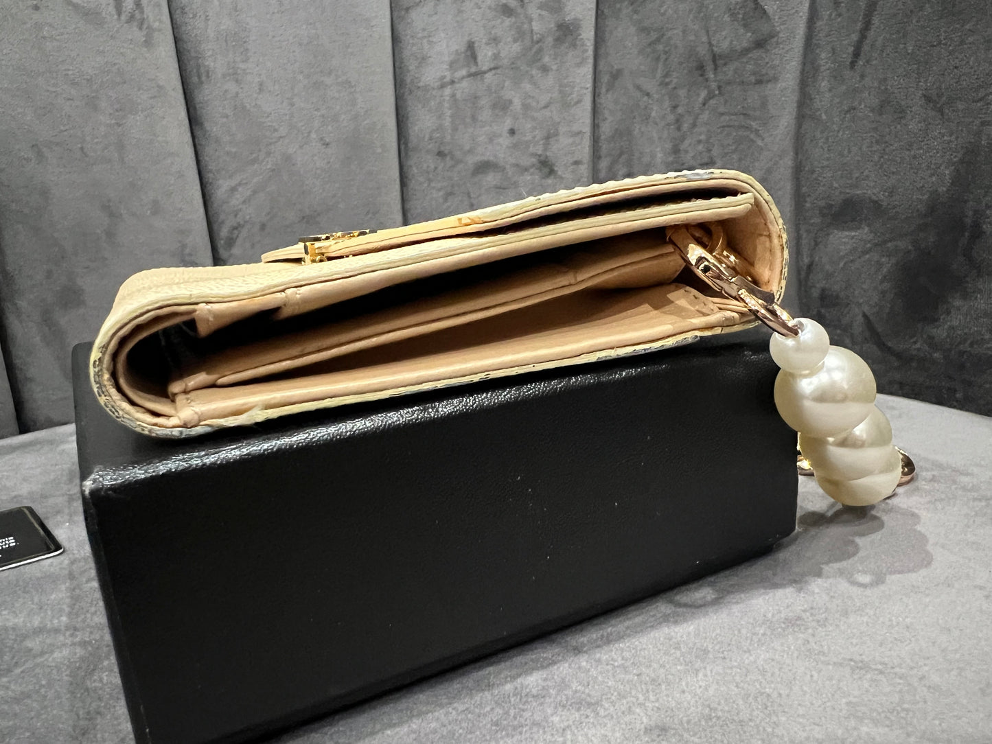 Chanel caviar beige clutch 24k gold hardware