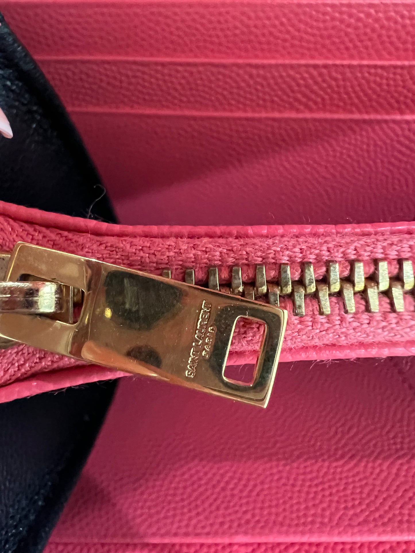 Pink YSL cassandre envelope wallet on chain