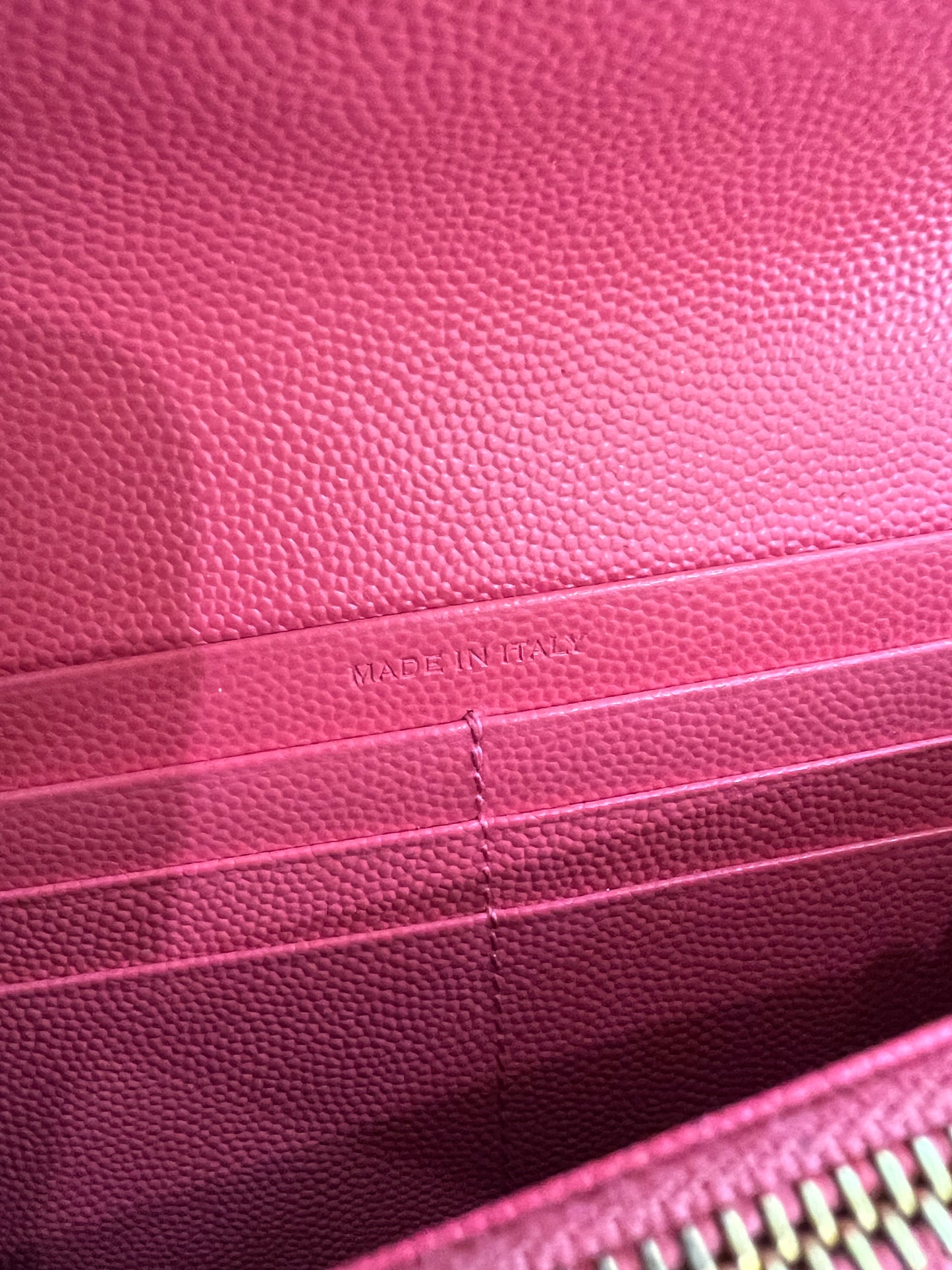Pink YSL cassandre envelope wallet on chain