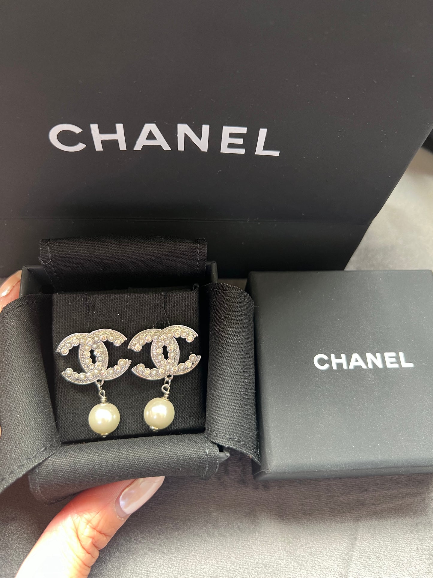 Chanel CC Crystal and Pearl Stud Earrings