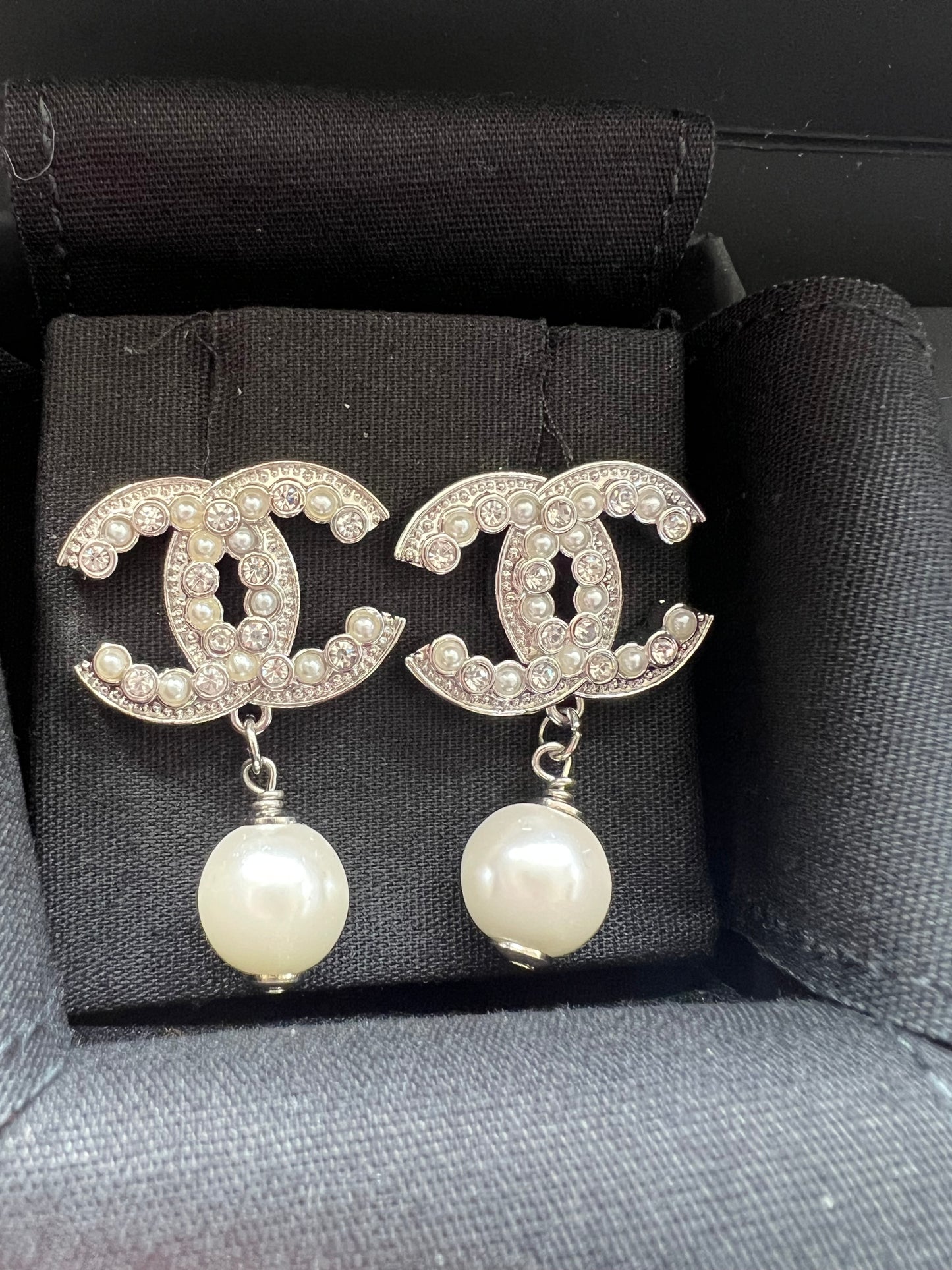 Chanel CC Crystal and Pearl Stud Earrings