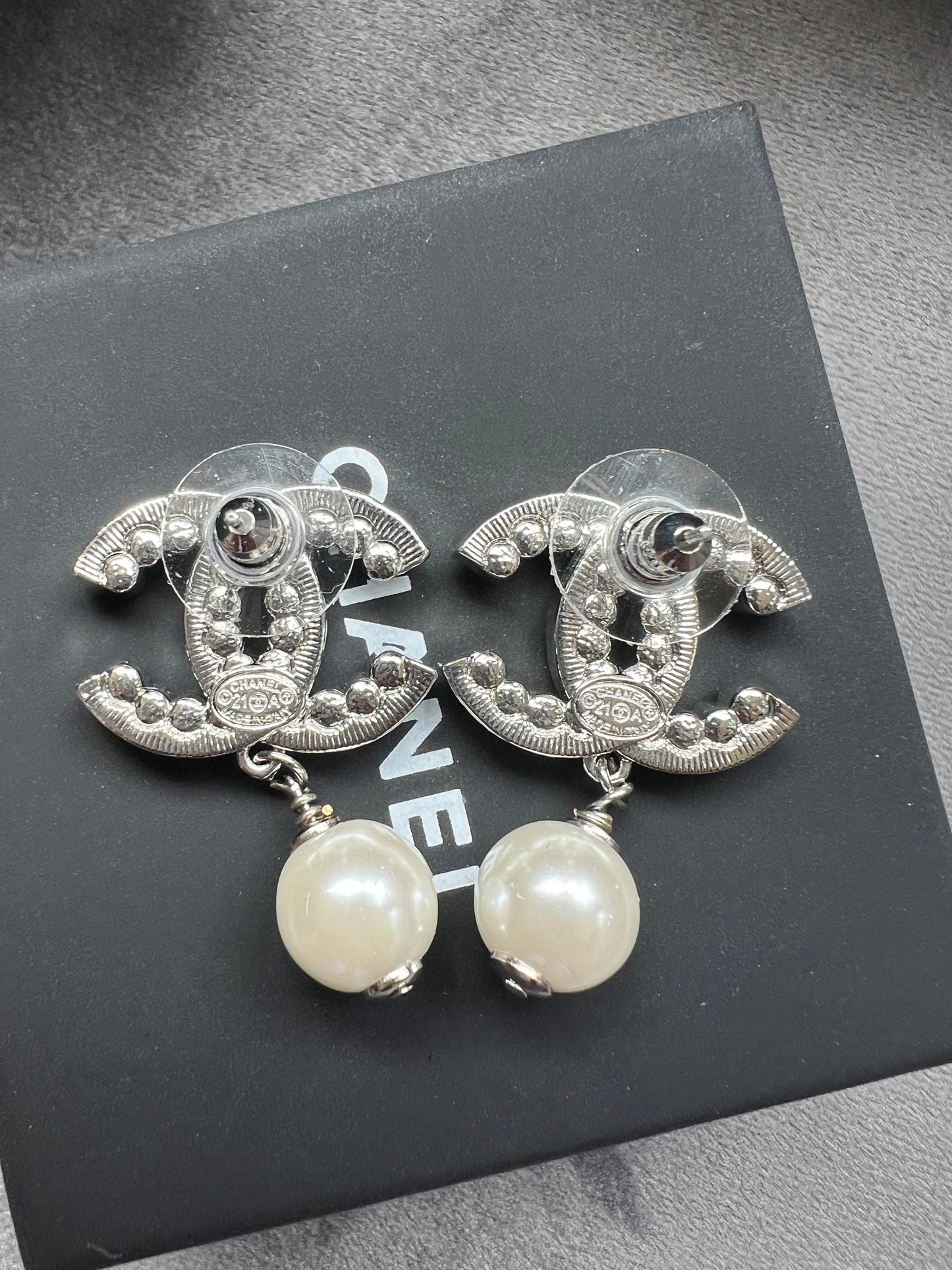 Chanel CC Crystal and Pearl Stud Earrings