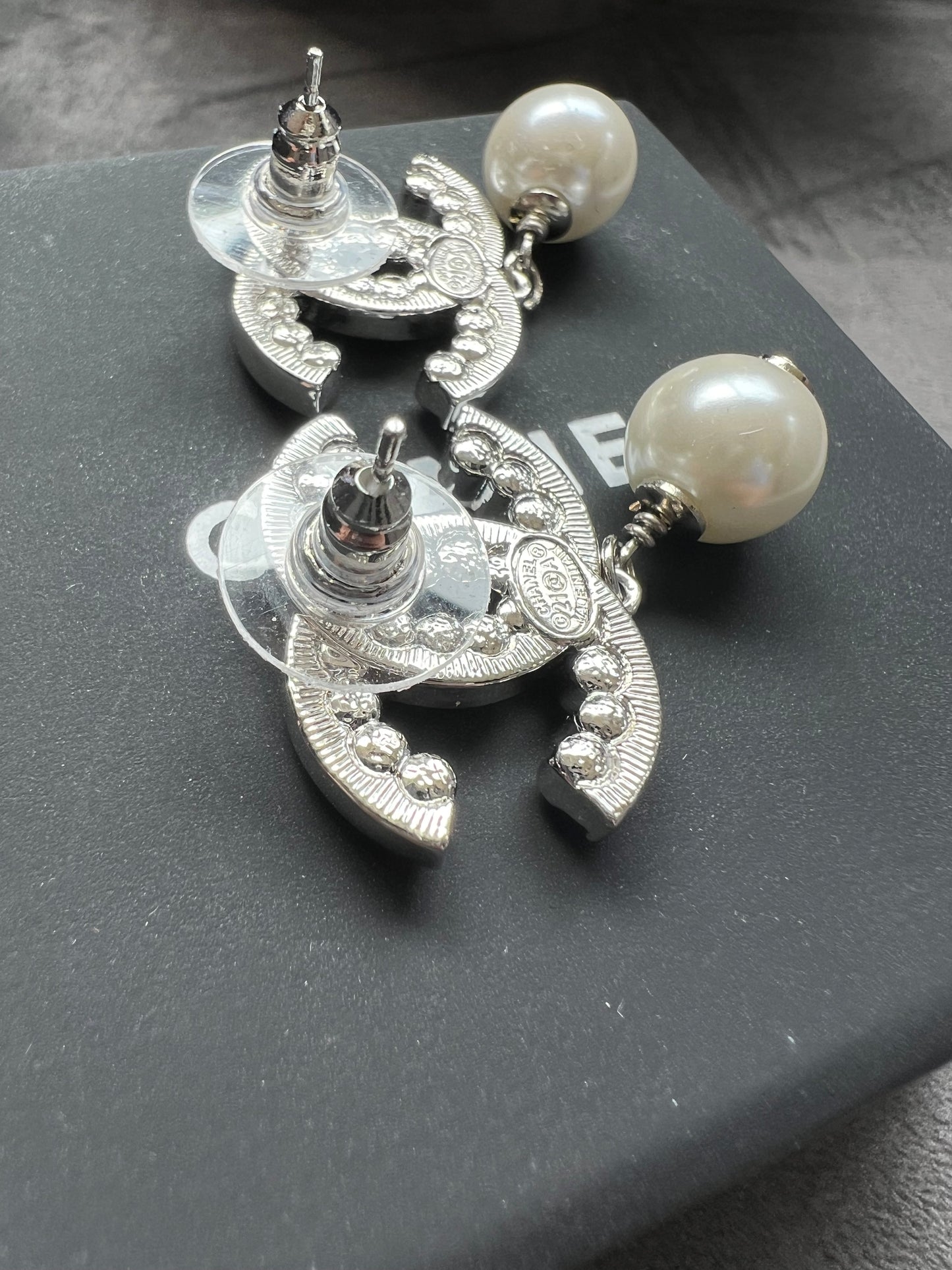 Chanel CC Crystal and Pearl Stud Earrings