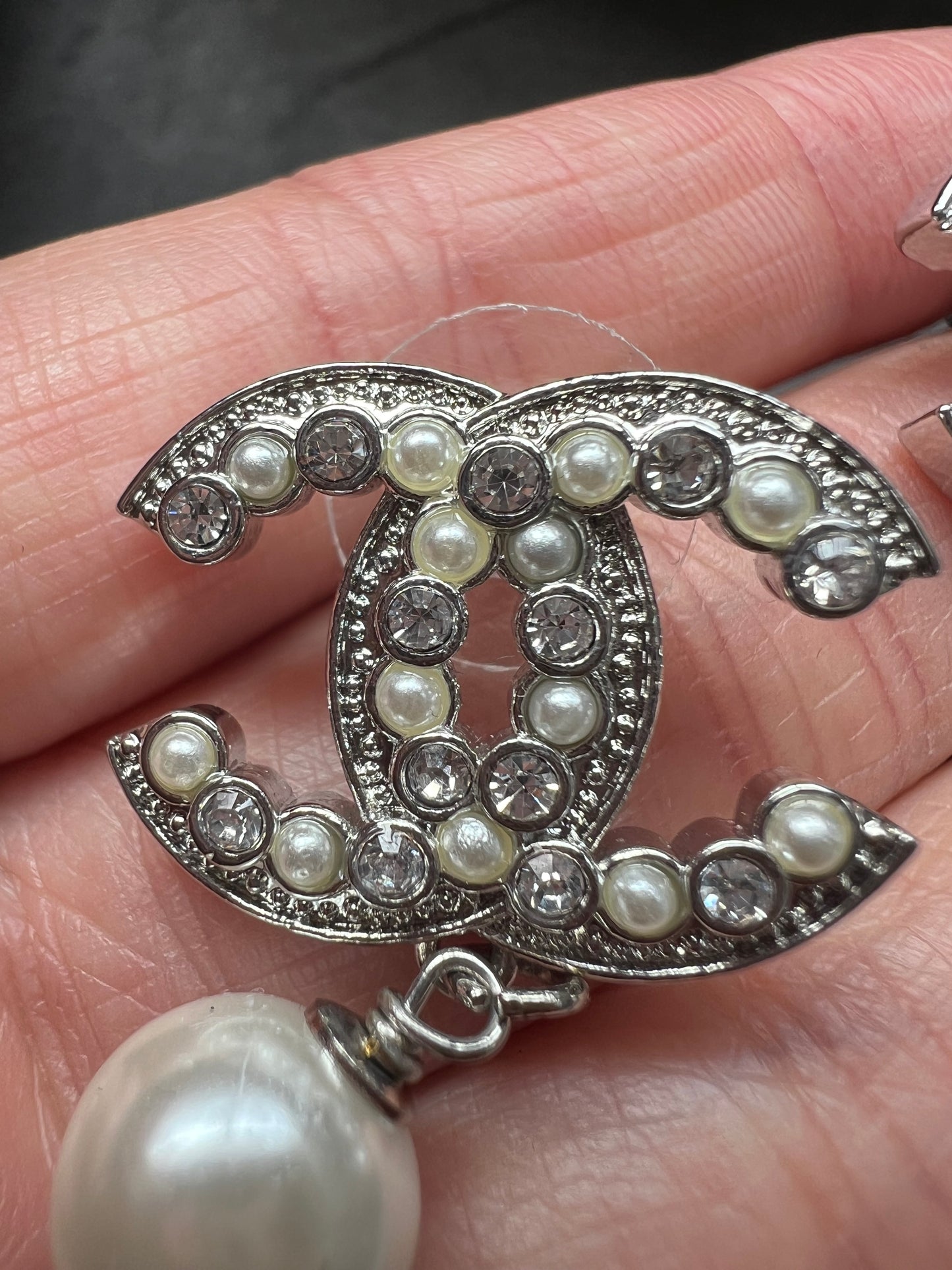Chanel CC Crystal and Pearl Stud Earrings