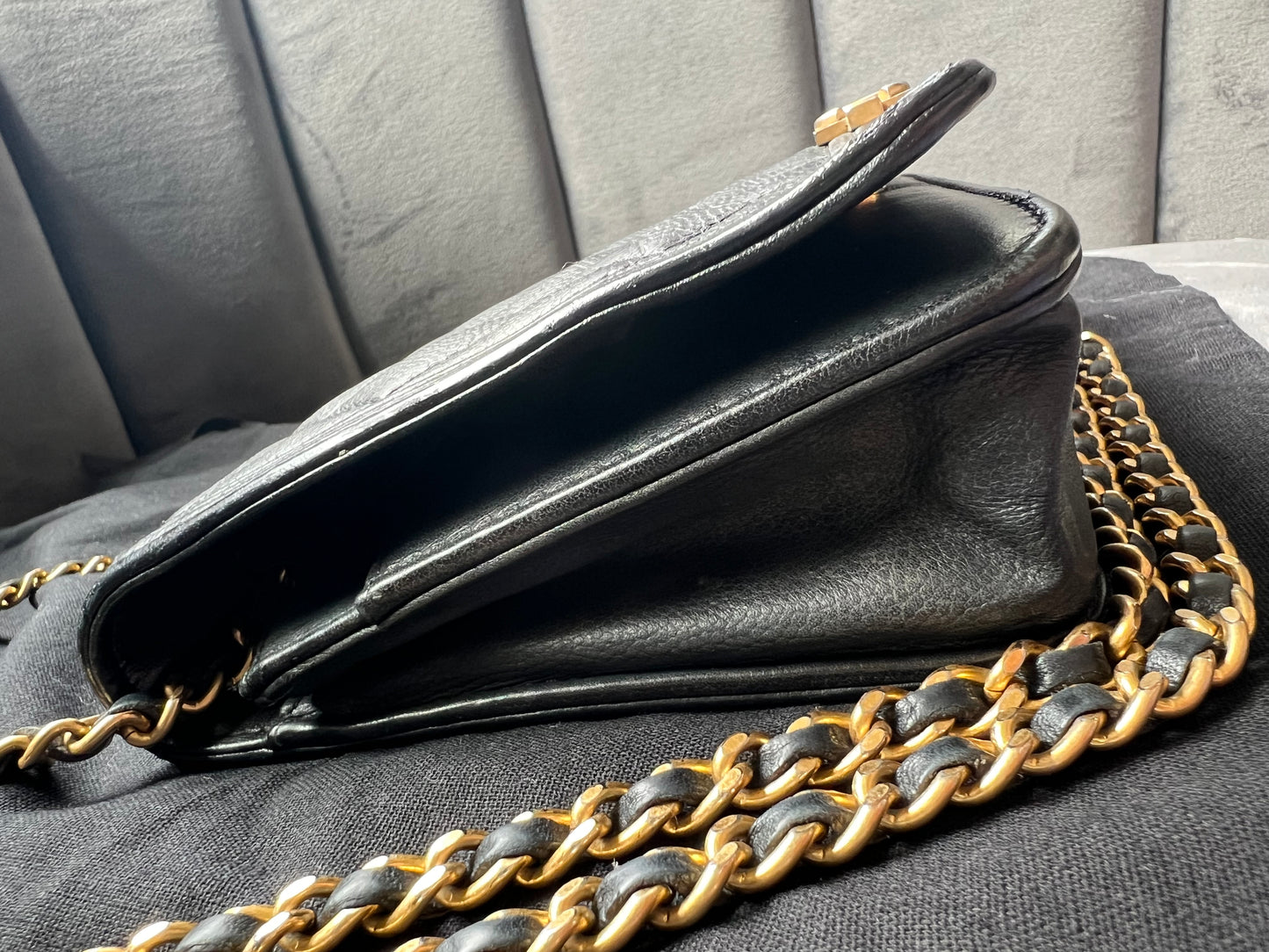 Chanel Caviar Quilted Boy Wallet On Chain WOC Black