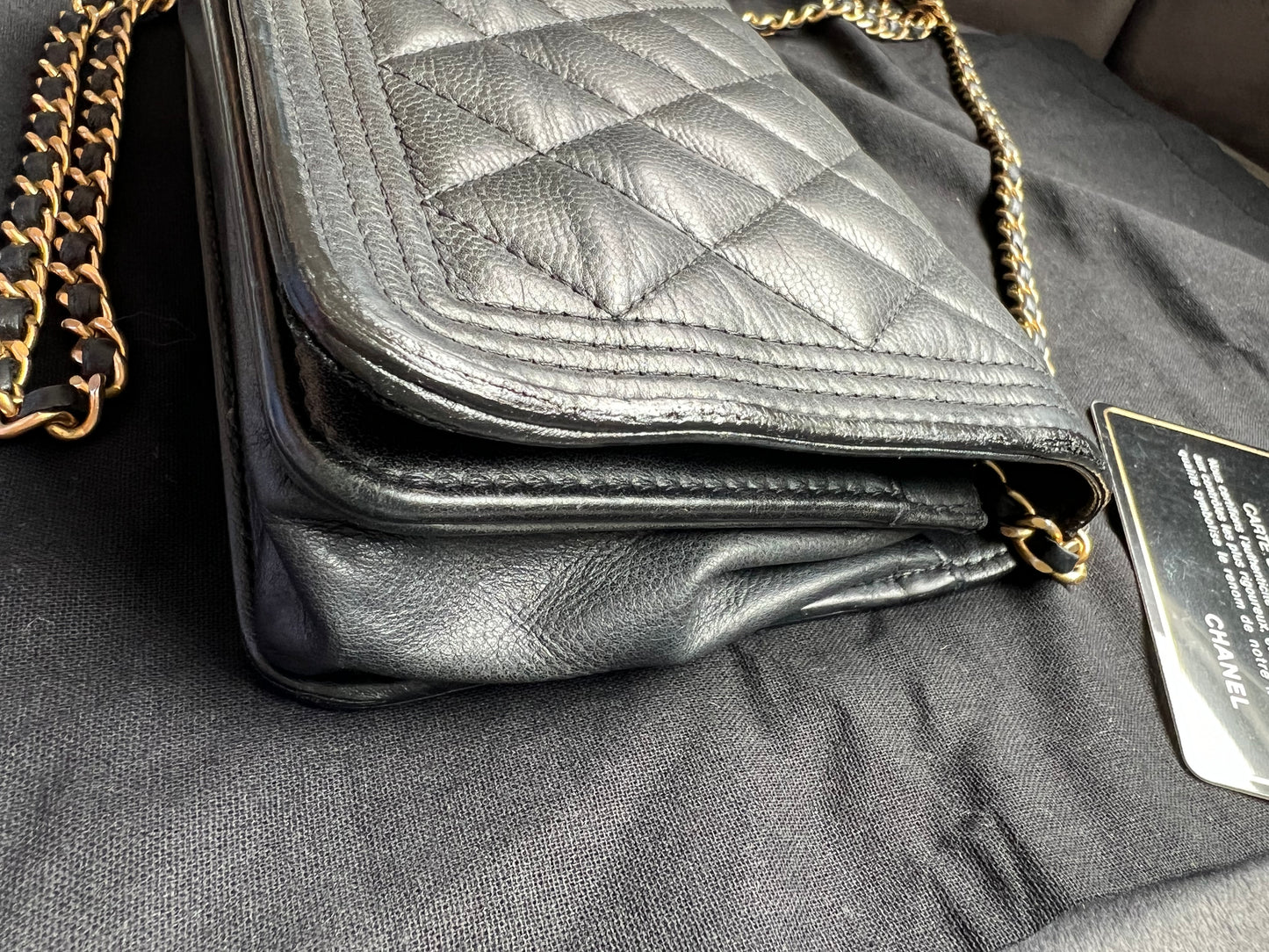 Chanel Caviar Quilted Boy Wallet On Chain WOC Black