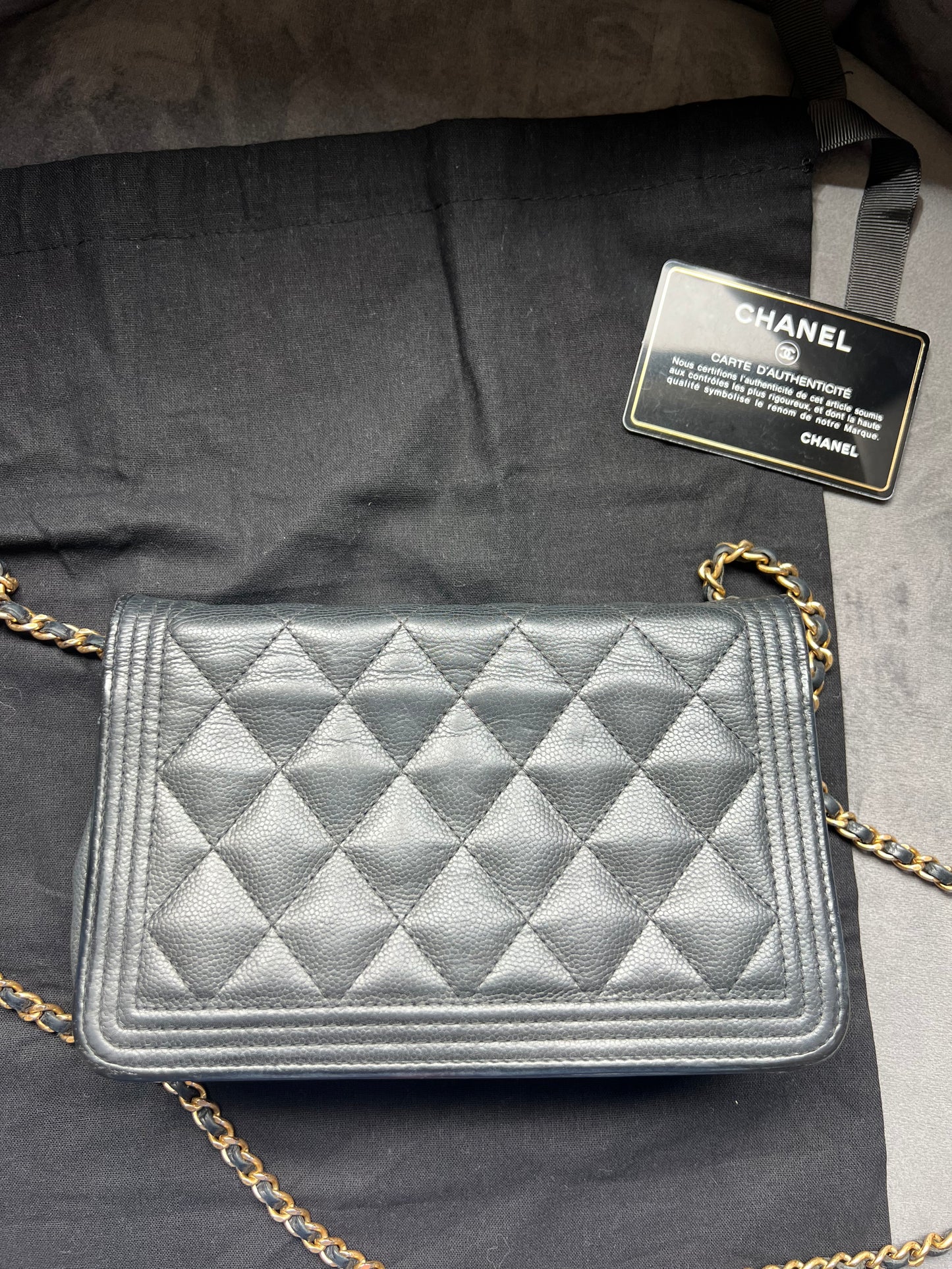 Chanel Caviar Quilted Boy Wallet On Chain WOC Black