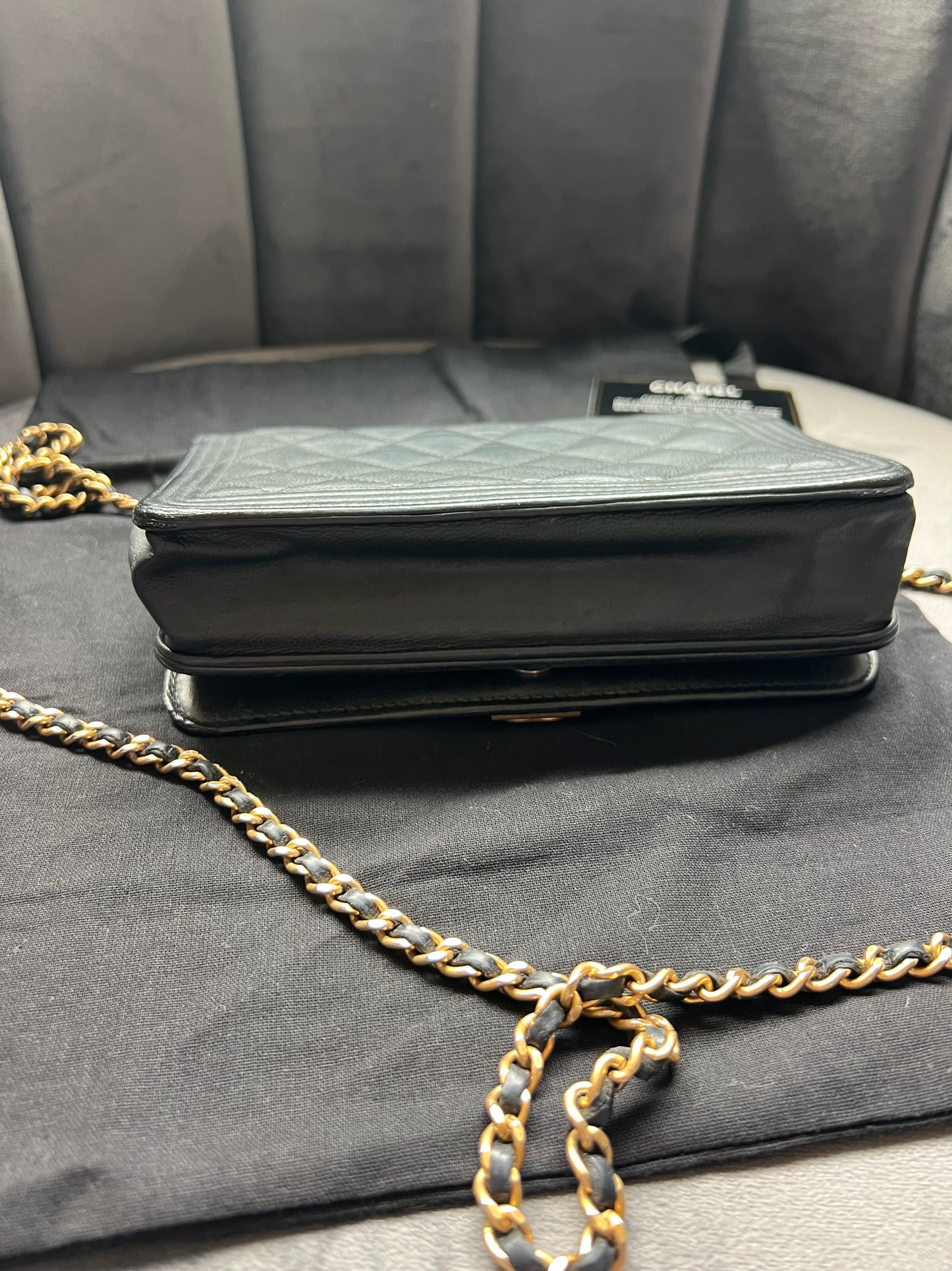 Chanel Caviar Quilted Boy Wallet On Chain WOC Black