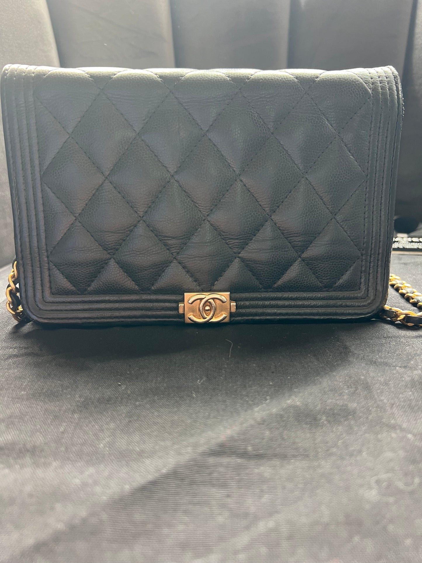 Chanel Caviar Quilted Boy Wallet On Chain WOC Black