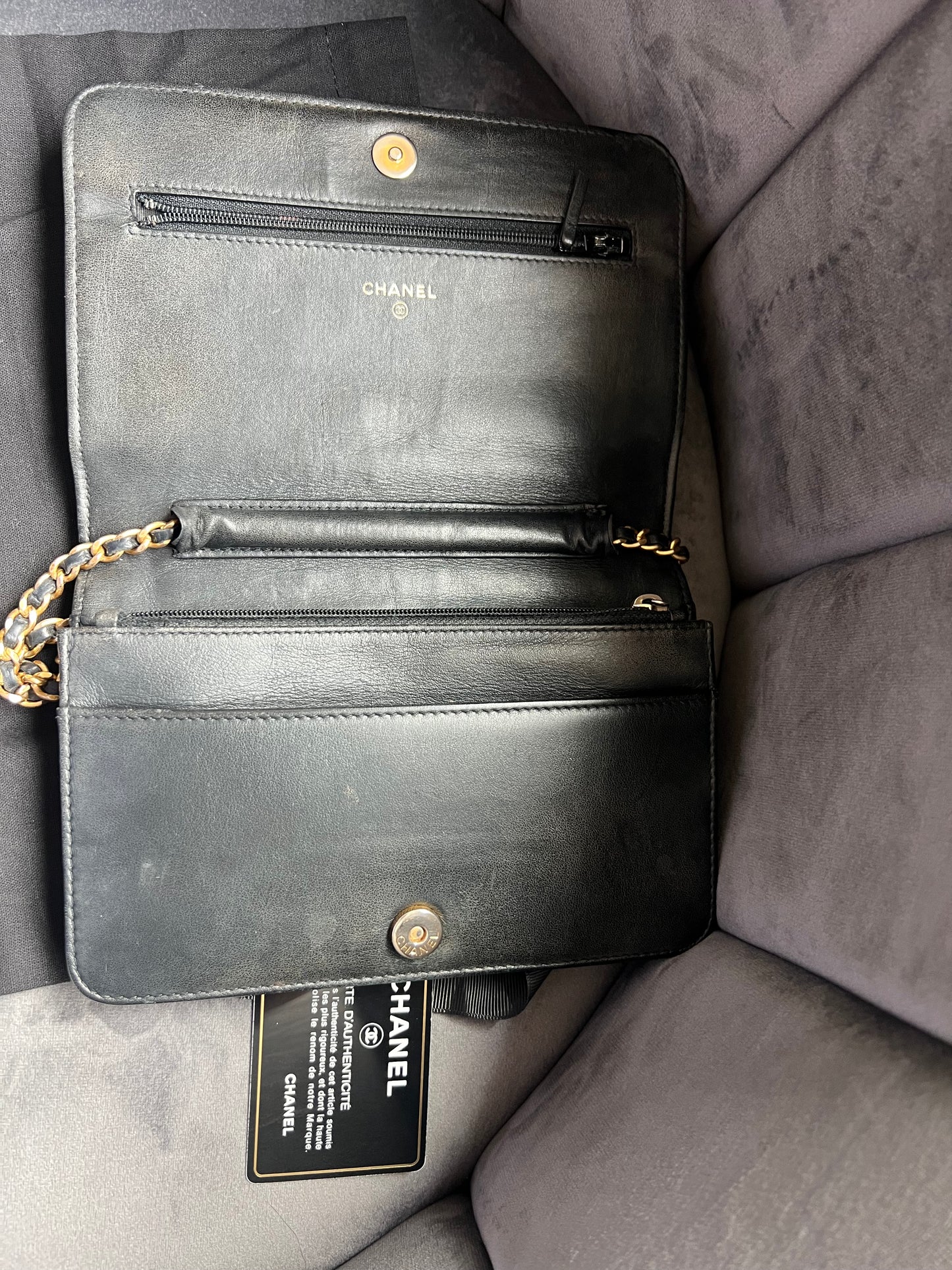 Chanel Caviar Quilted Boy Wallet On Chain WOC Black