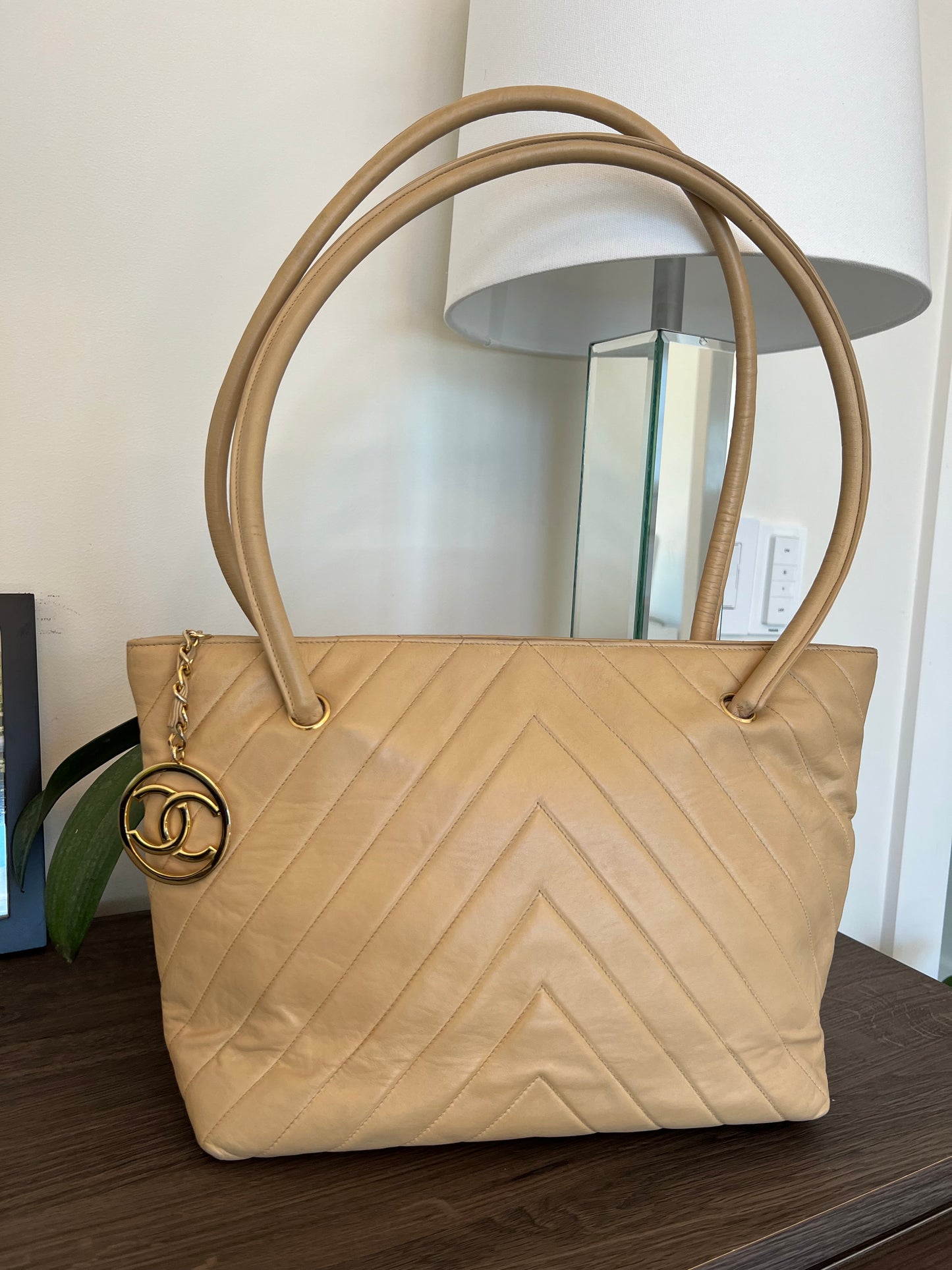 Chanel Chevron Tote in Beige Vintage 24k gold