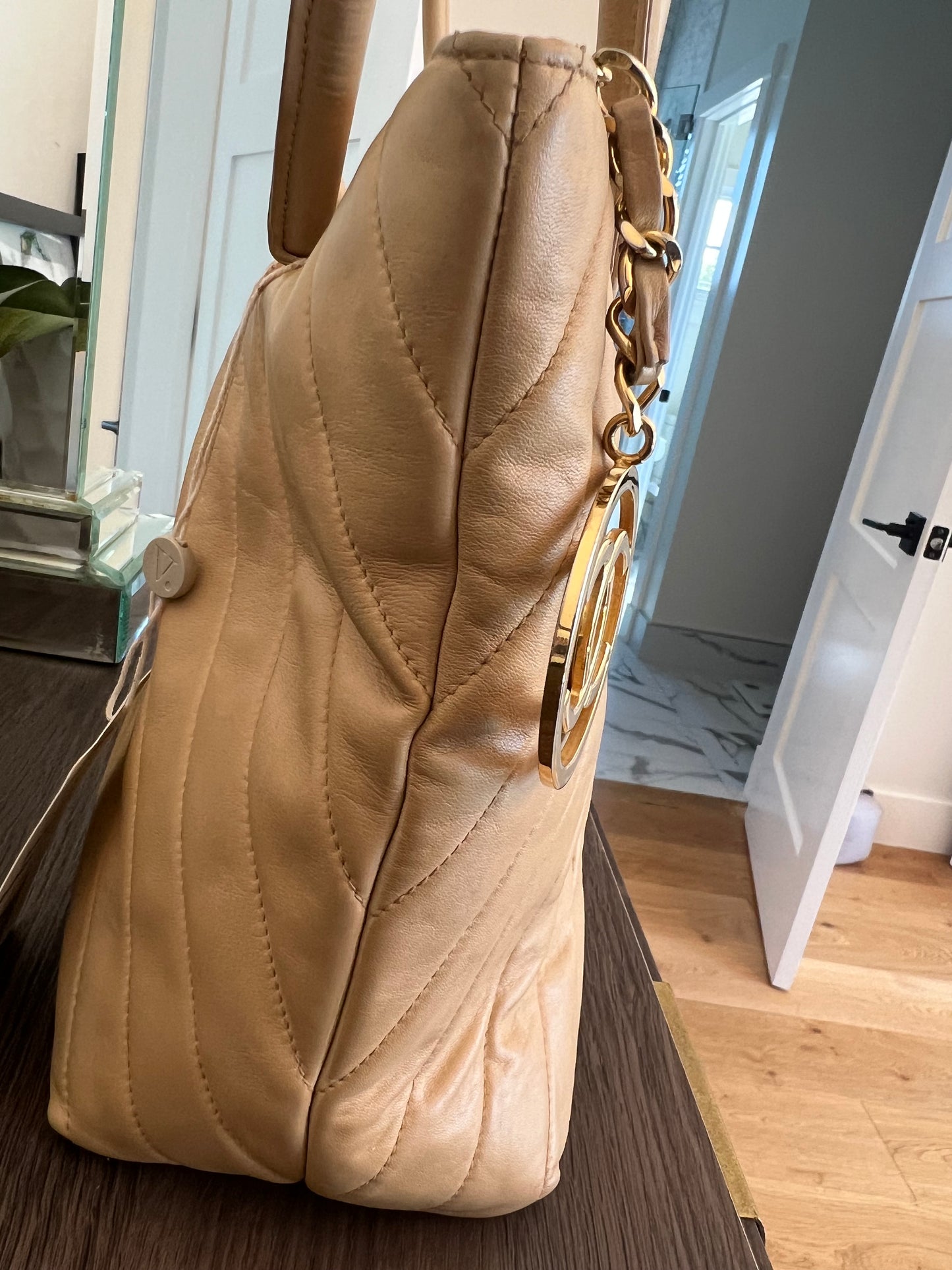 Chanel Chevron Tote in Beige Vintage 24k gold