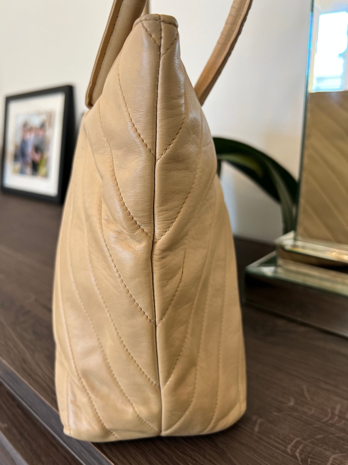 Chanel Chevron Tote in Beige Vintage 24k gold