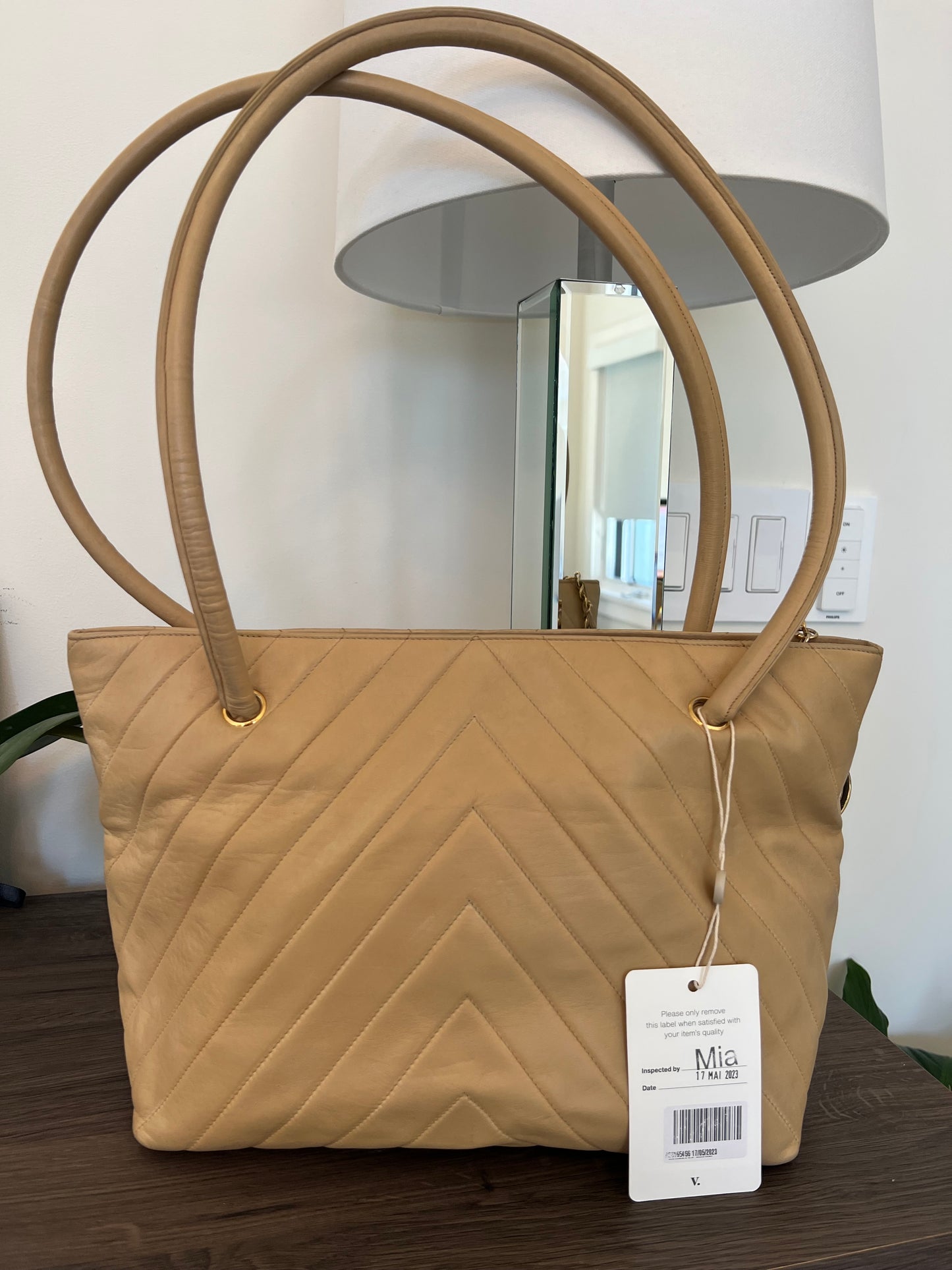 Chanel Chevron Tote in Beige Vintage 24k gold