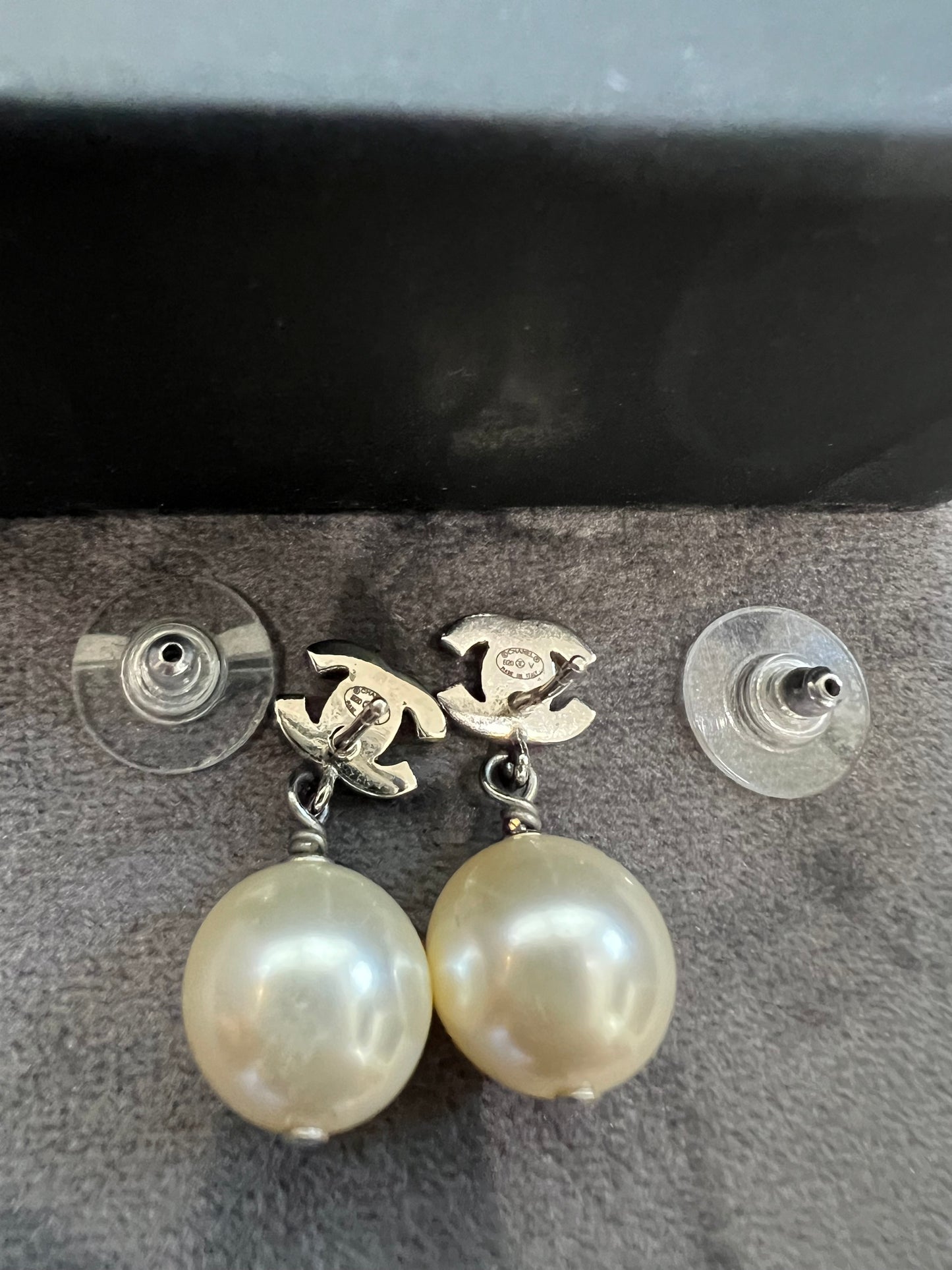CHANEL Crystal Pearl CC Drop Earrings