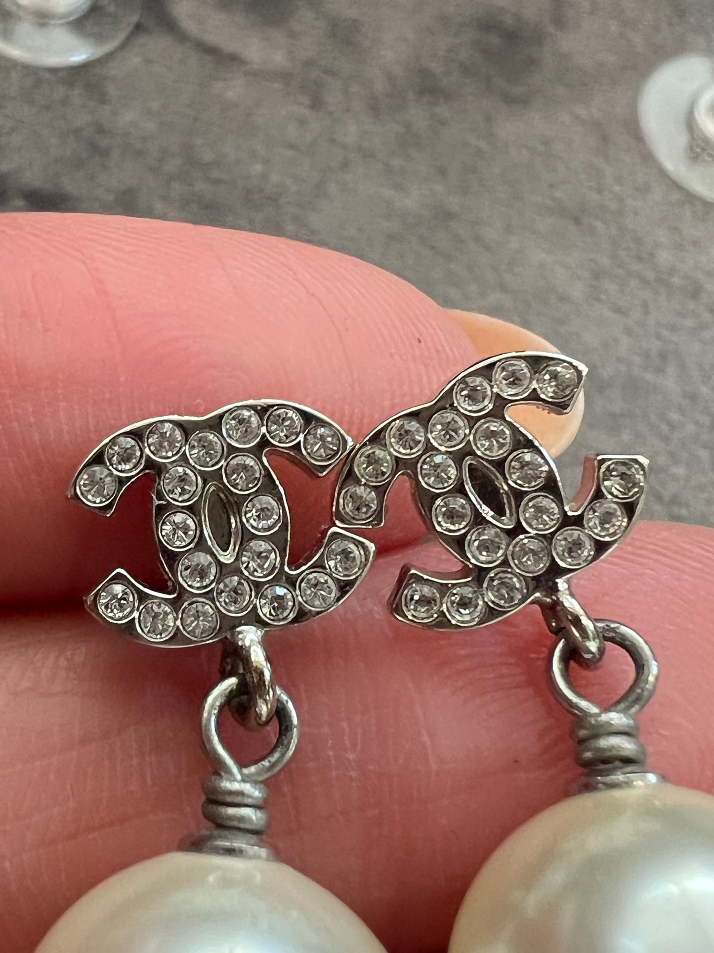 CHANEL Crystal Pearl CC Drop Earrings