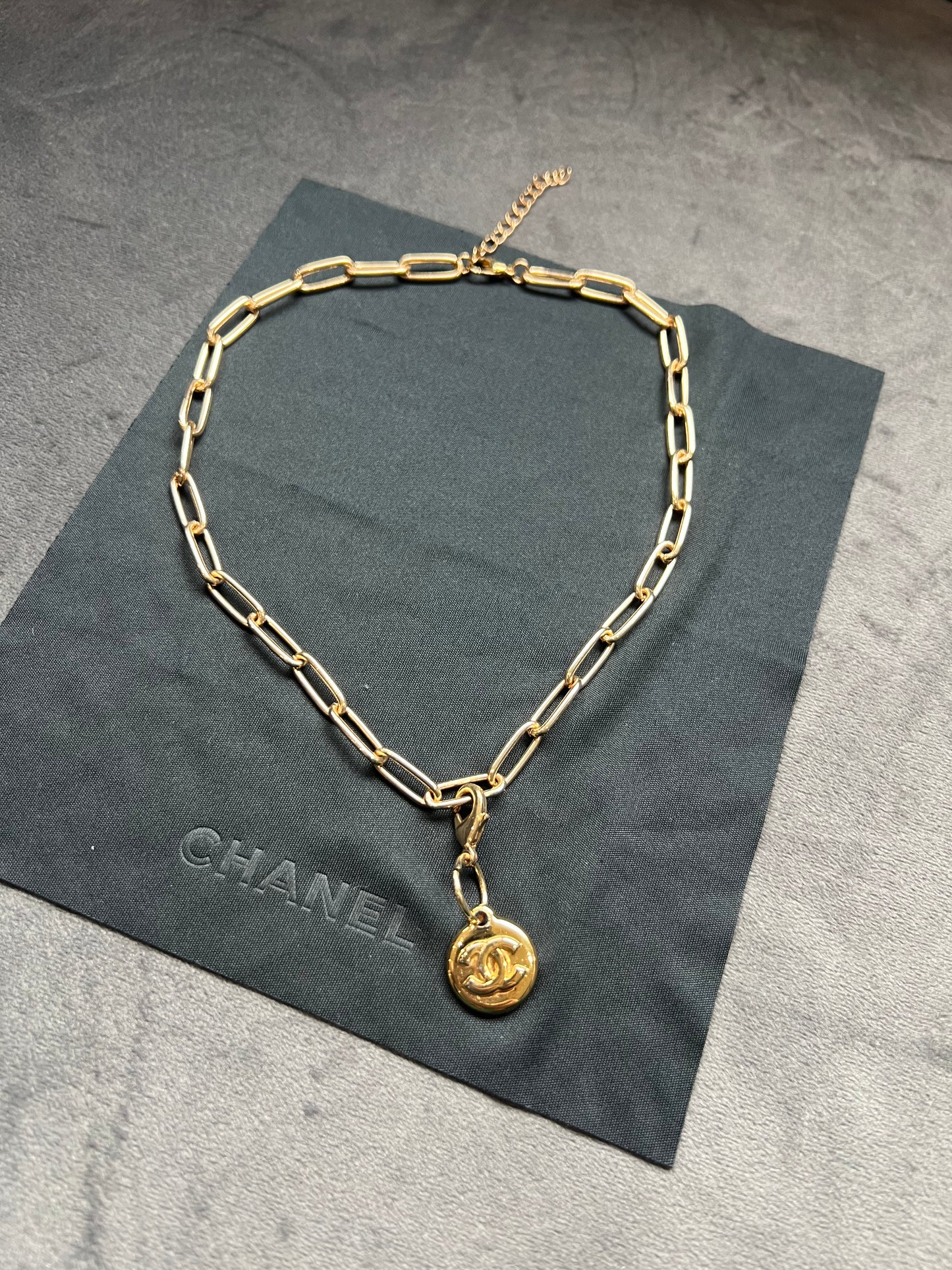 Upcycled Chanel CC charm necklace - gold chain