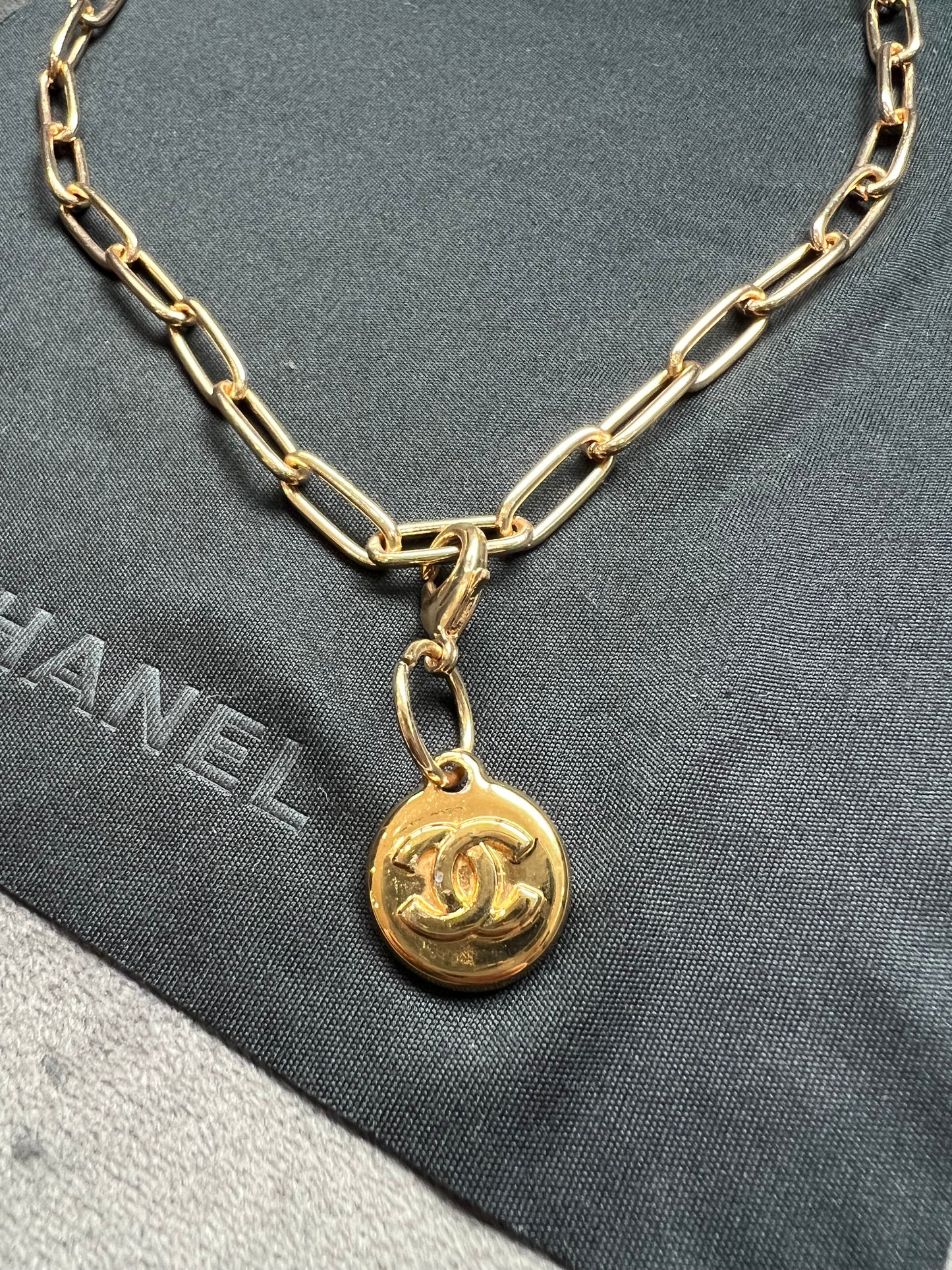 Upcycled Chanel CC charm necklace - gold chain