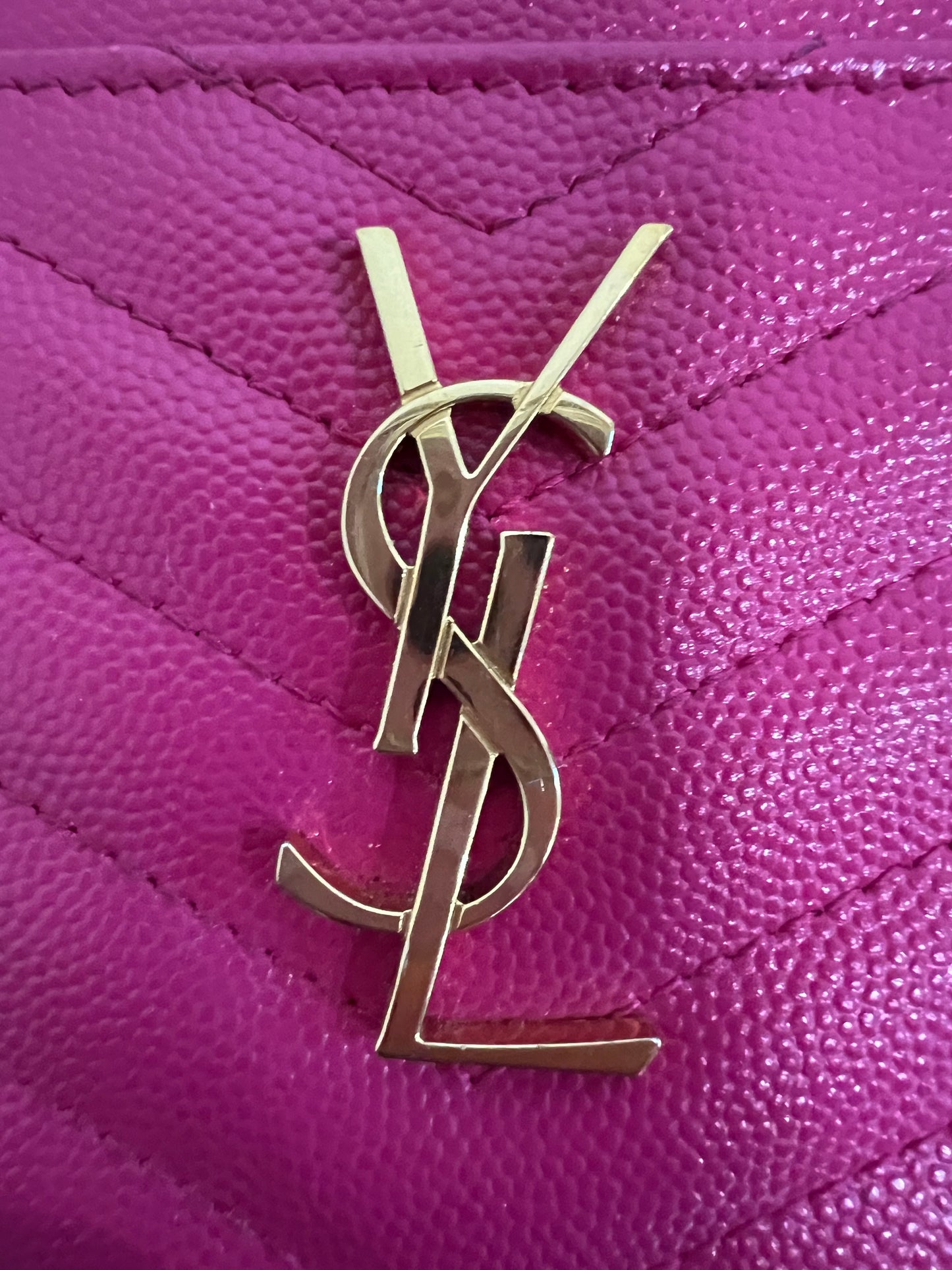Pink YSL monogram clutch on chain