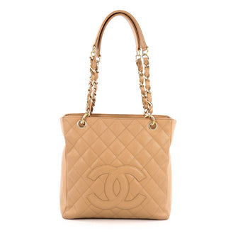CHANEL Caviar Quilted Petite Shopping Tote PST beige