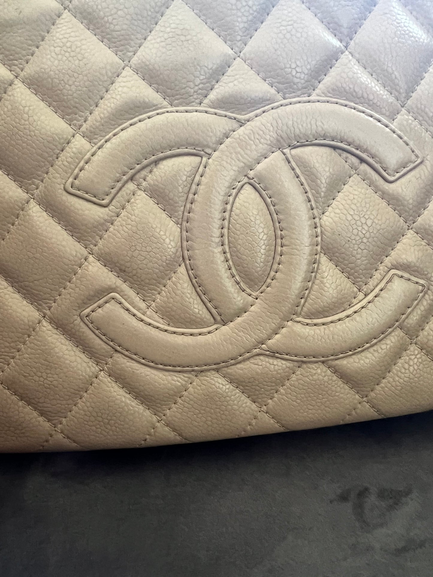 CHANEL Caviar Quilted Petite Shopping Tote PST beige