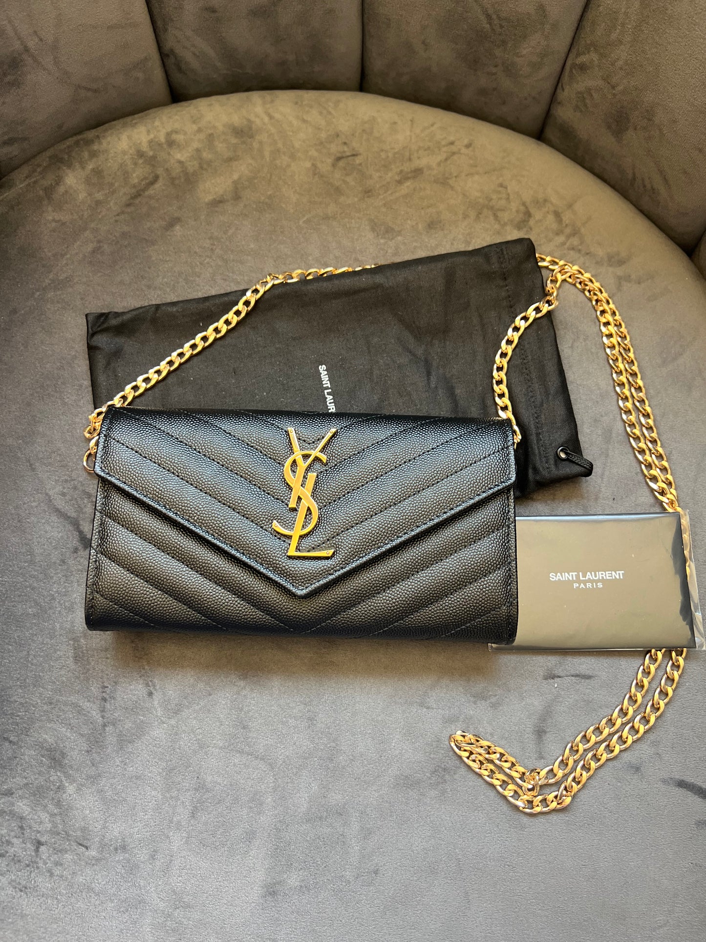 New Black YSL cassandre wallet on chain