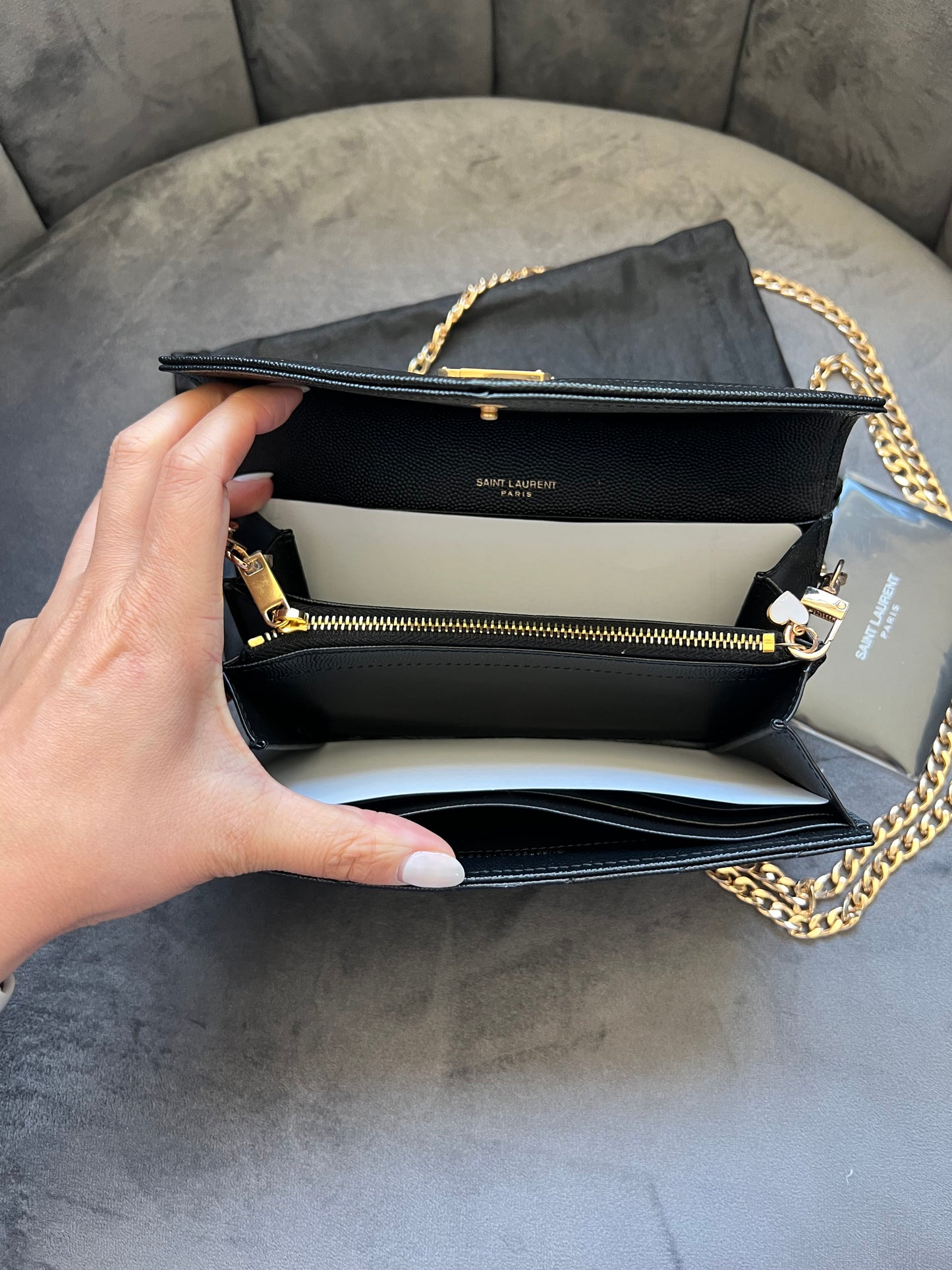New Black YSL cassandre wallet on chain