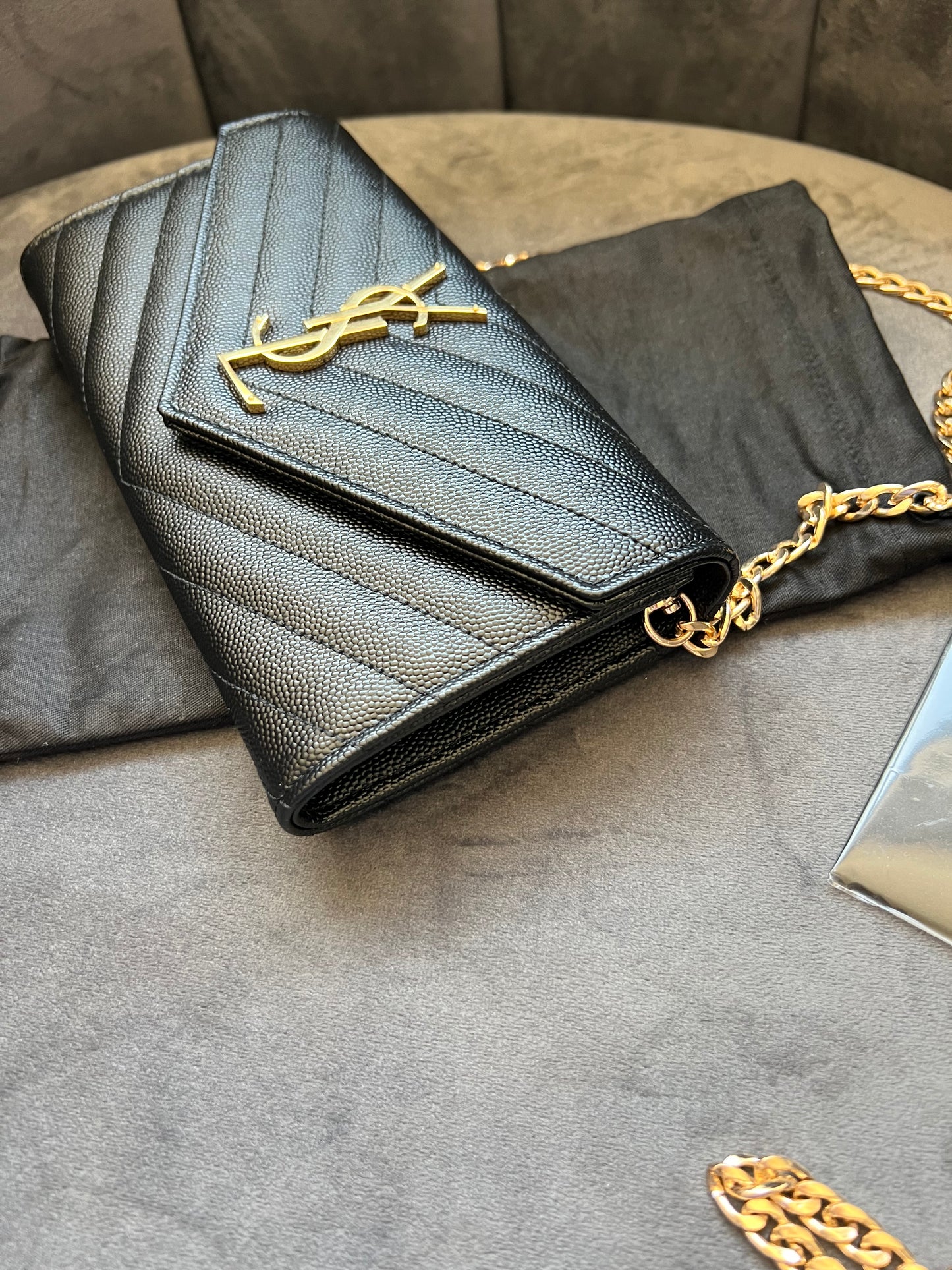 New Black YSL cassandre wallet on chain