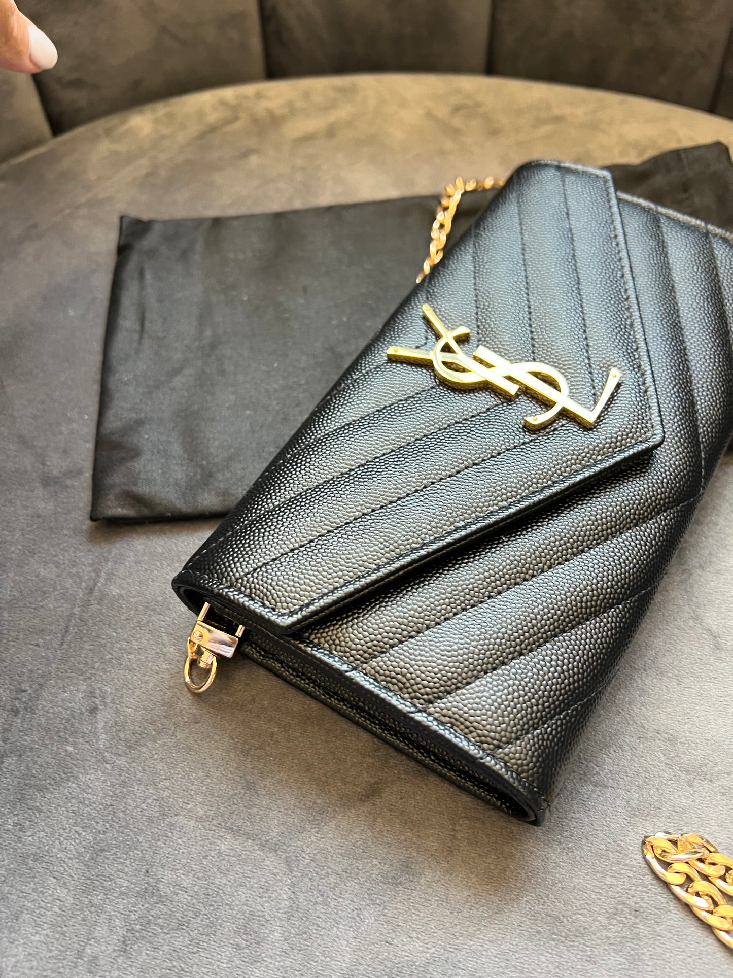 New Black YSL cassandre wallet on chain