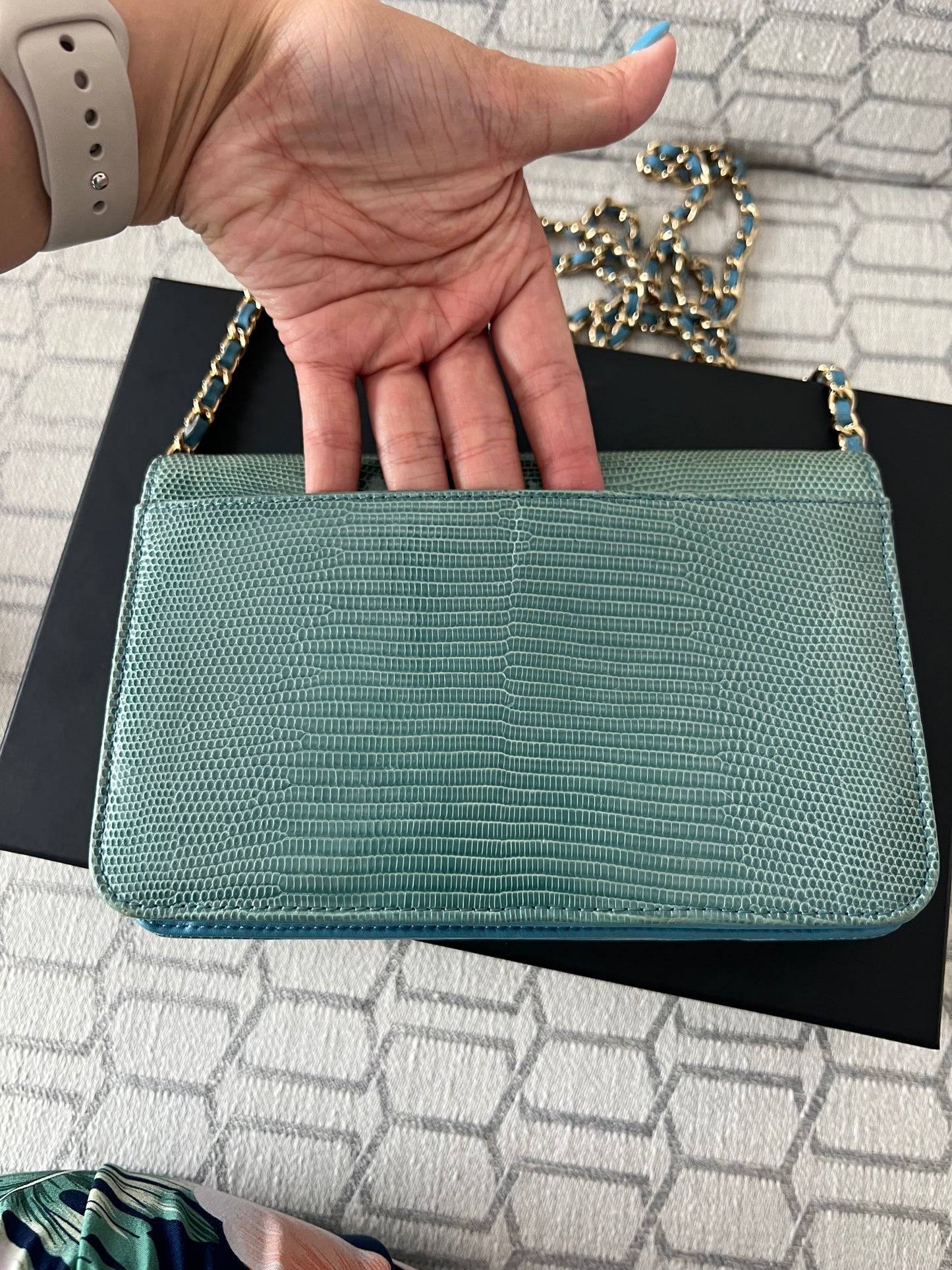 Chanel turquoise golden class lizard skin