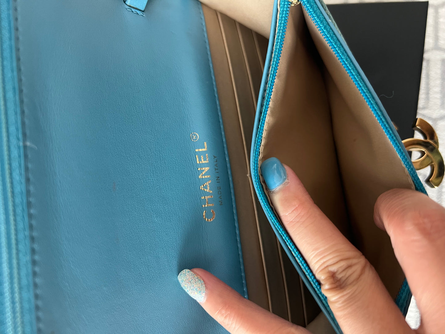 Chanel turquoise golden class lizard skin